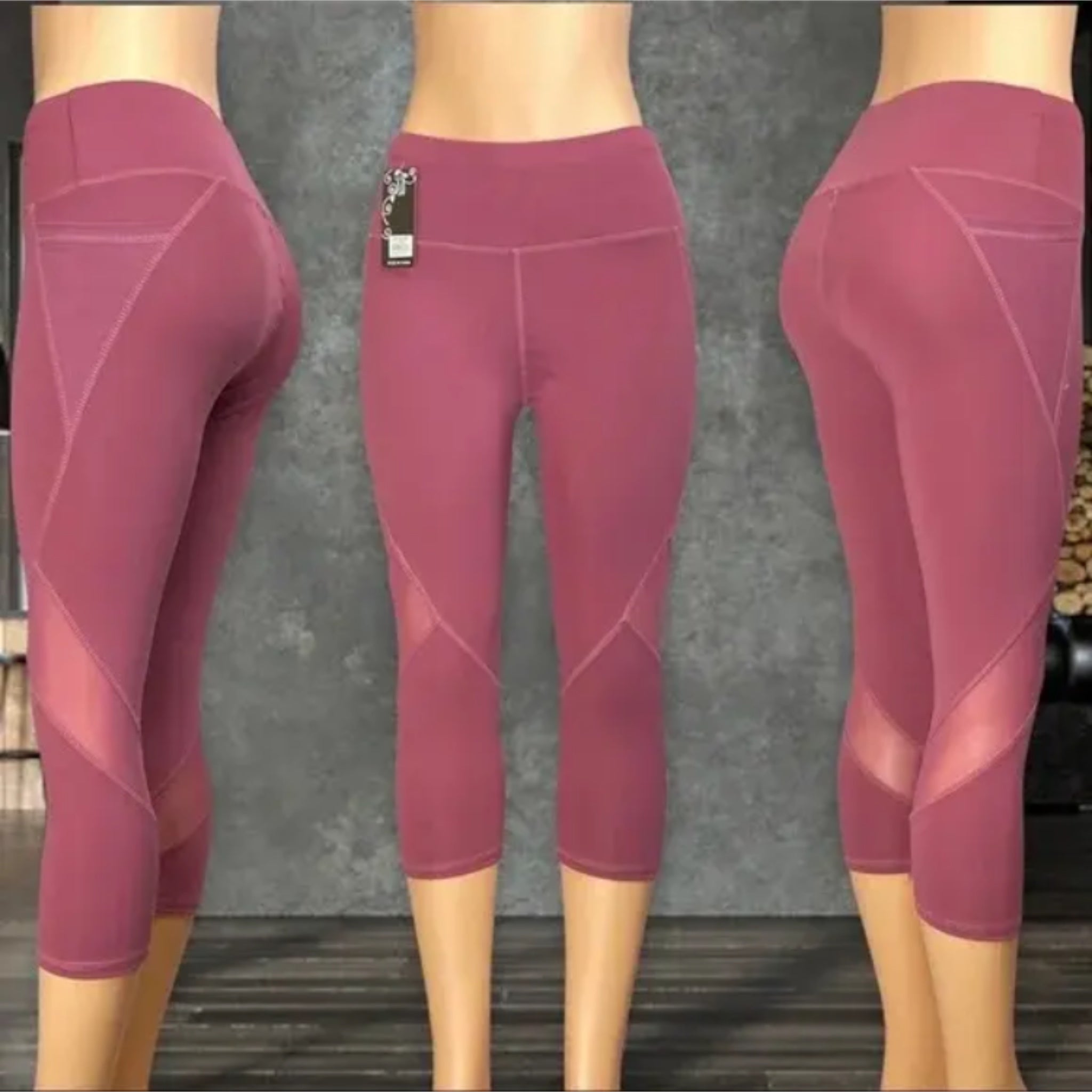 Women's capri leggings with pockets mesh cutouts