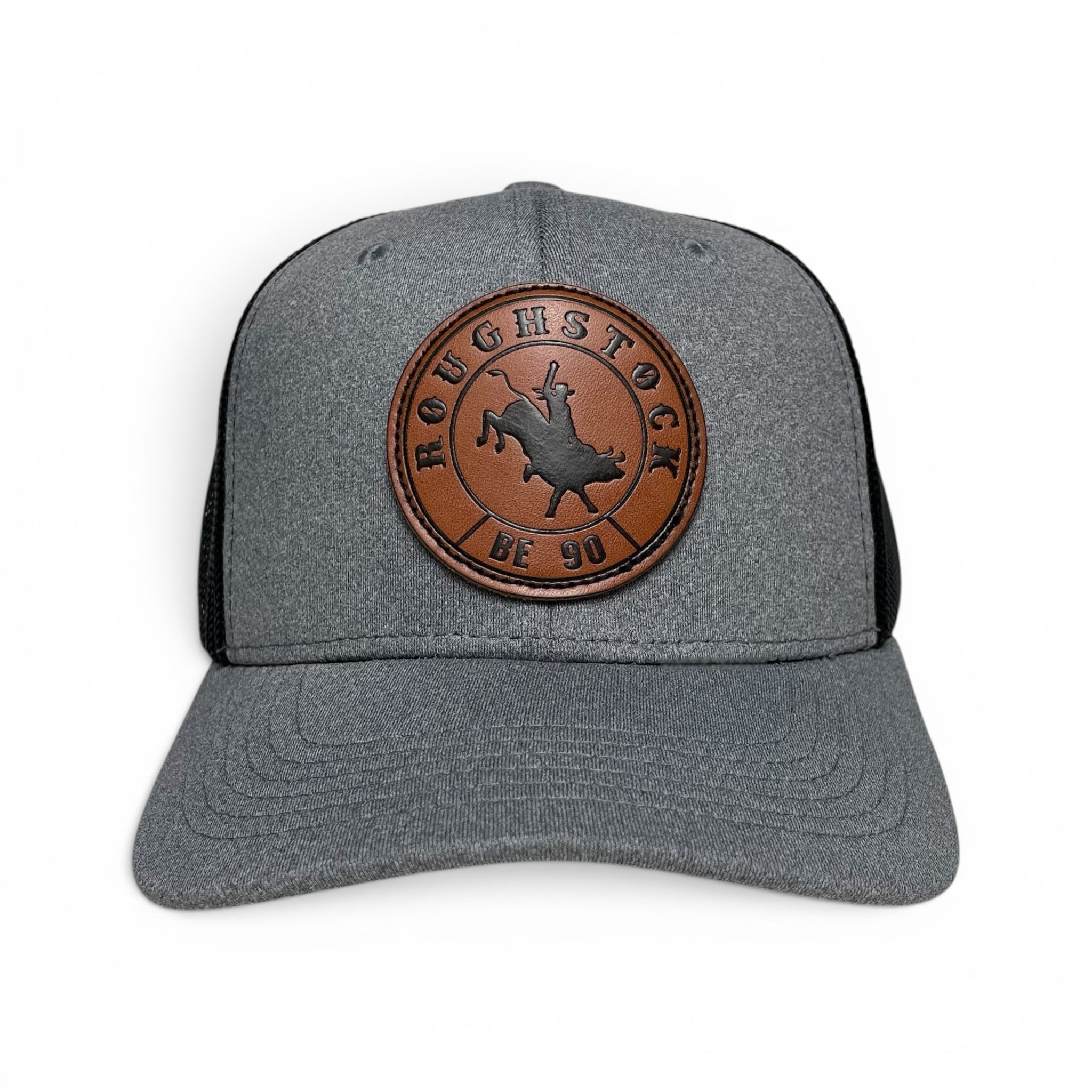 Roughstock Rodeo Bull Leather Patch Trucker Snapback Cap