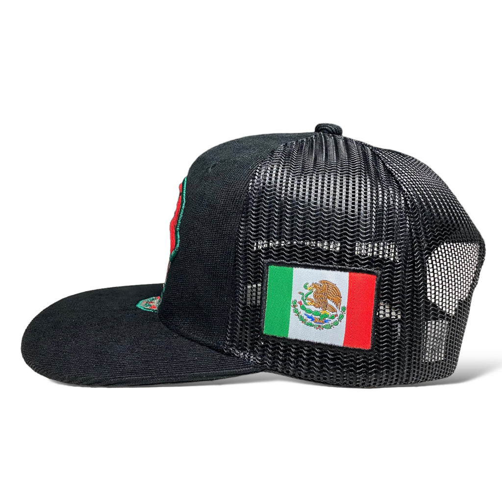 Traditional Mexican Skull Embroidered Flat Brim Corduroy Snapback Cap