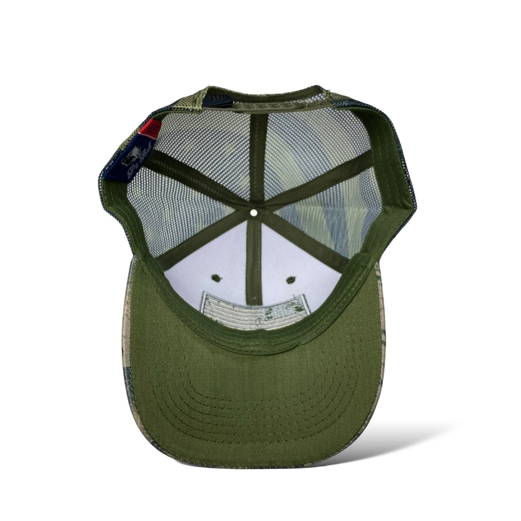 Camo Trucker Hat with USA Flag Embroidery - Tree and Leaf Pattern Cap