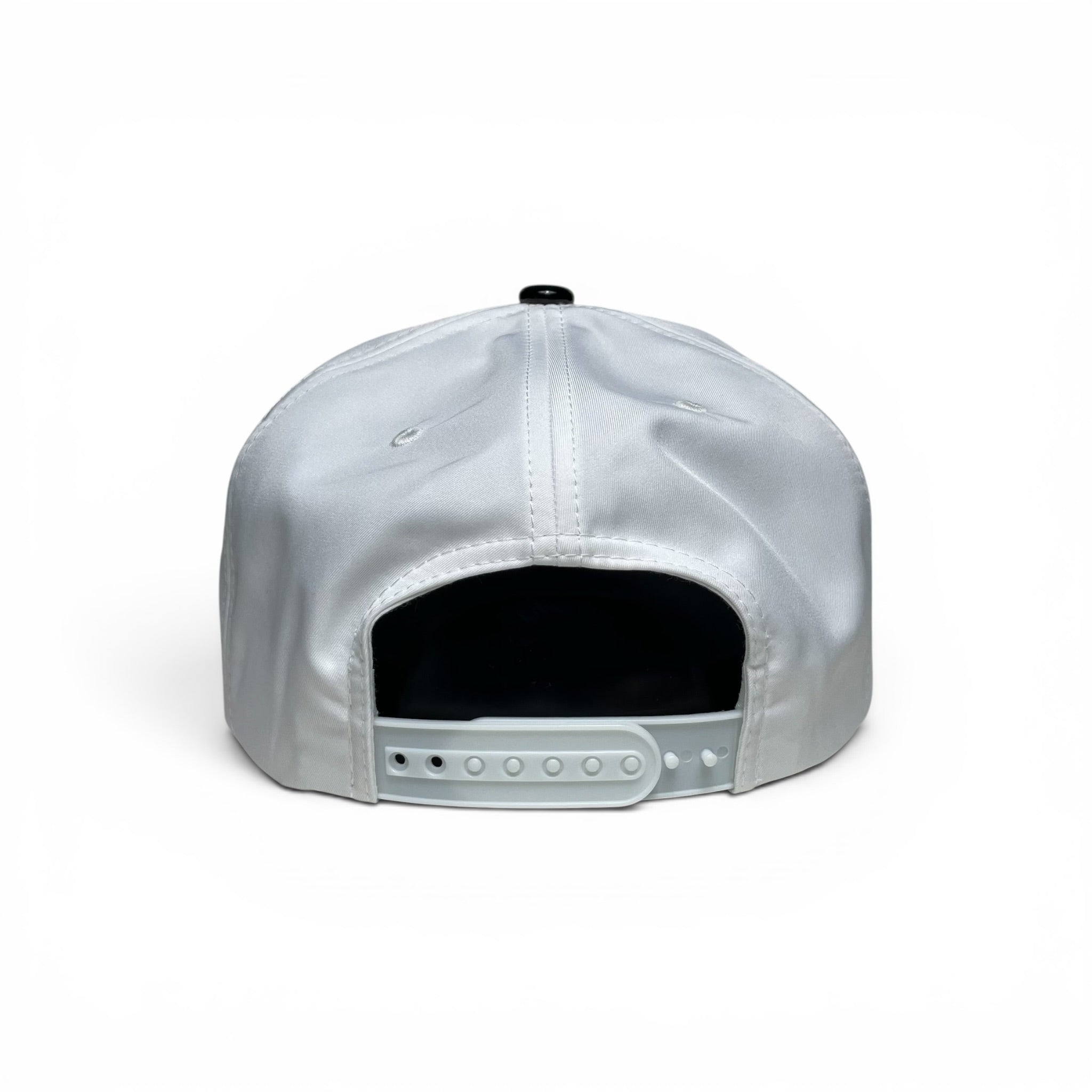 Dollar Sign Money Logo Snapback Hat, White and Black, Vinyl Flat Brim
