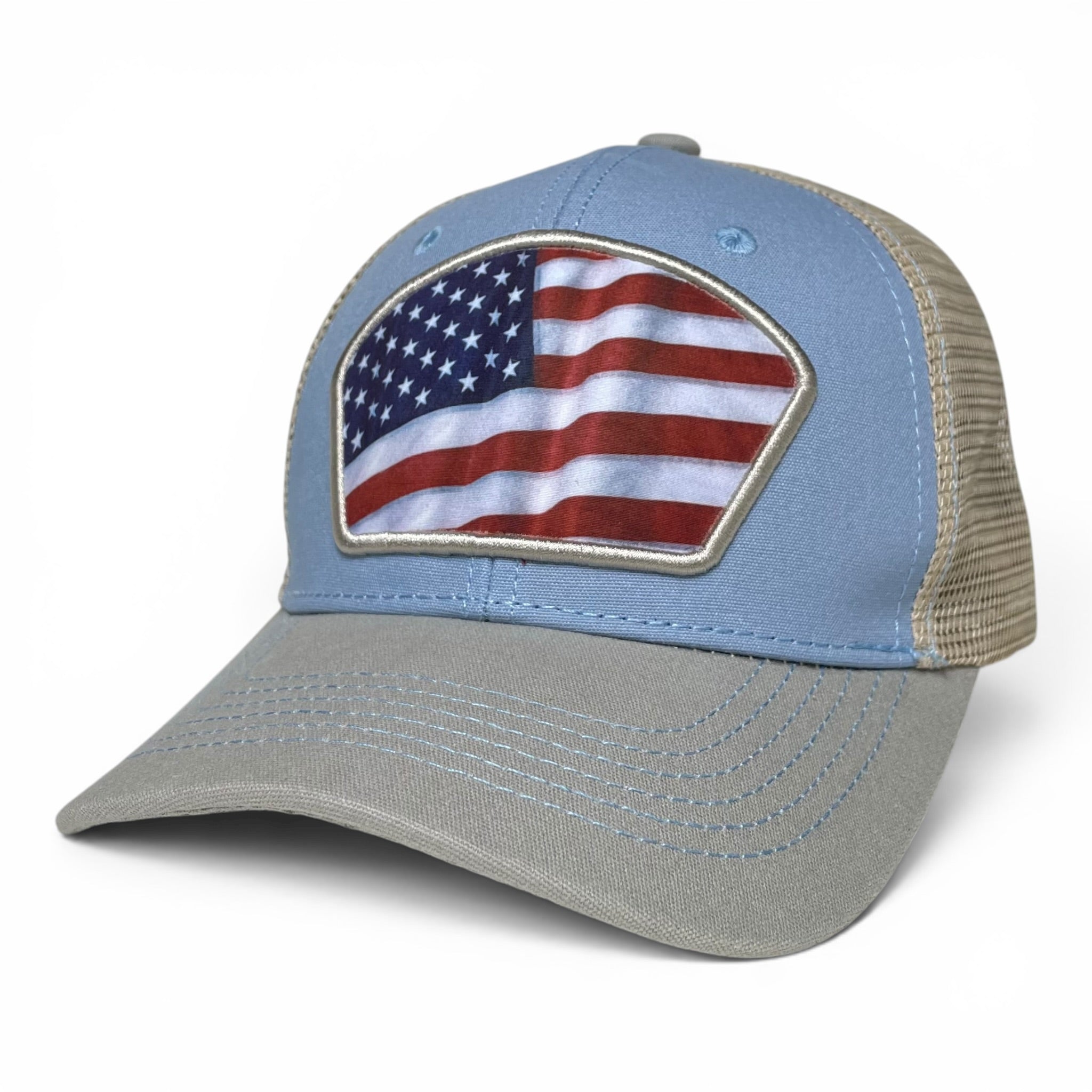 American USA Flag Baseball Snapback Cap – Blue, curved brim, Unisex