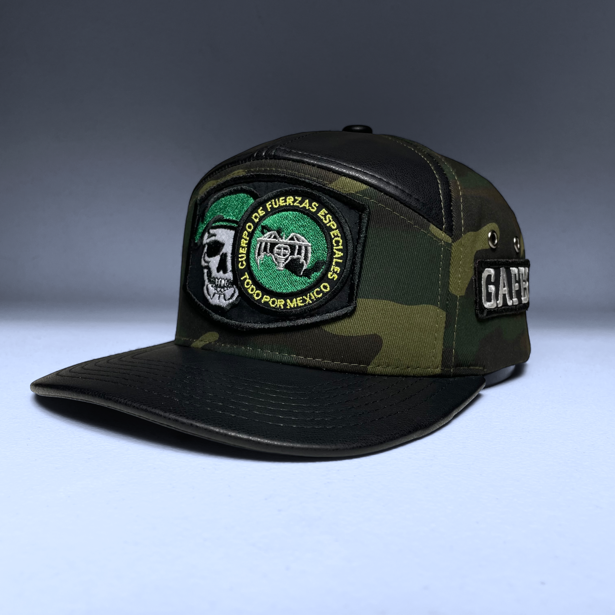 GAFES Mexico Fuerzas Especiales Camo Snapback Hat with PU Leather Brim