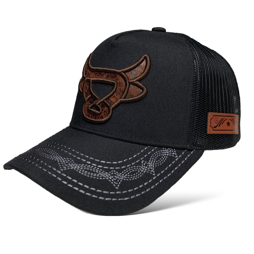 Western Style Trucker Hat with 3D Bull Head Embroidery | Wholesale