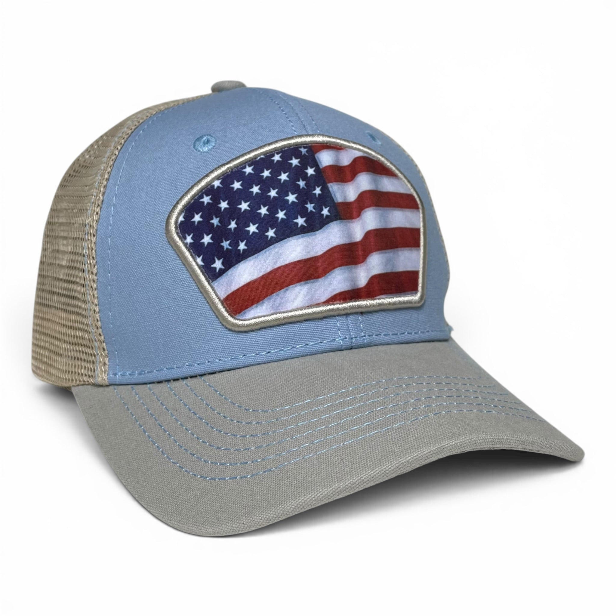 American USA Flag Baseball Snapback Cap – Blue, curved brim, Unisex