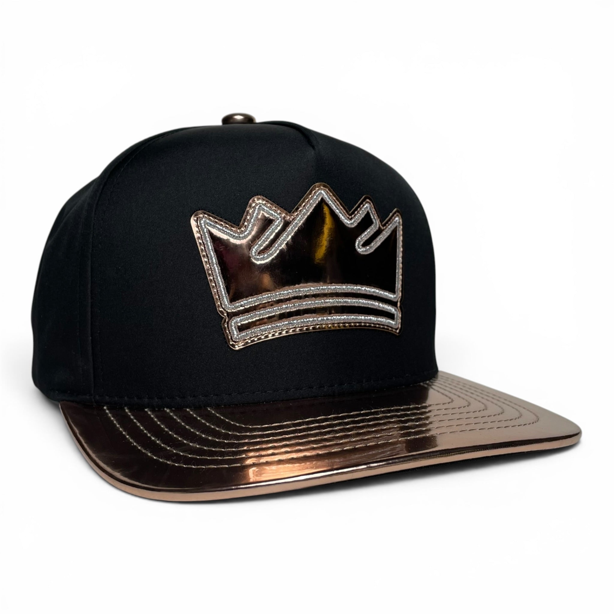 King Crown Snapback Cap, Gold, Vinyl Flat Brim, Hip-Hop Style