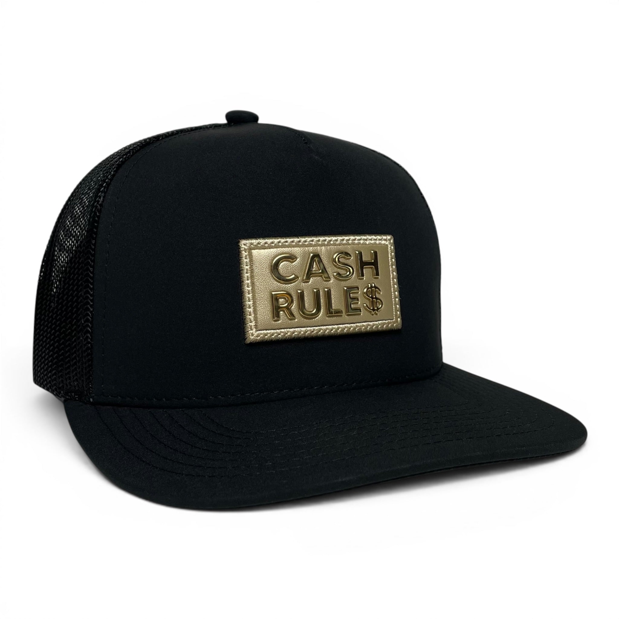 Cash Rules Money Dollar Sign Golden Patch Mesh Back Snapback Cap