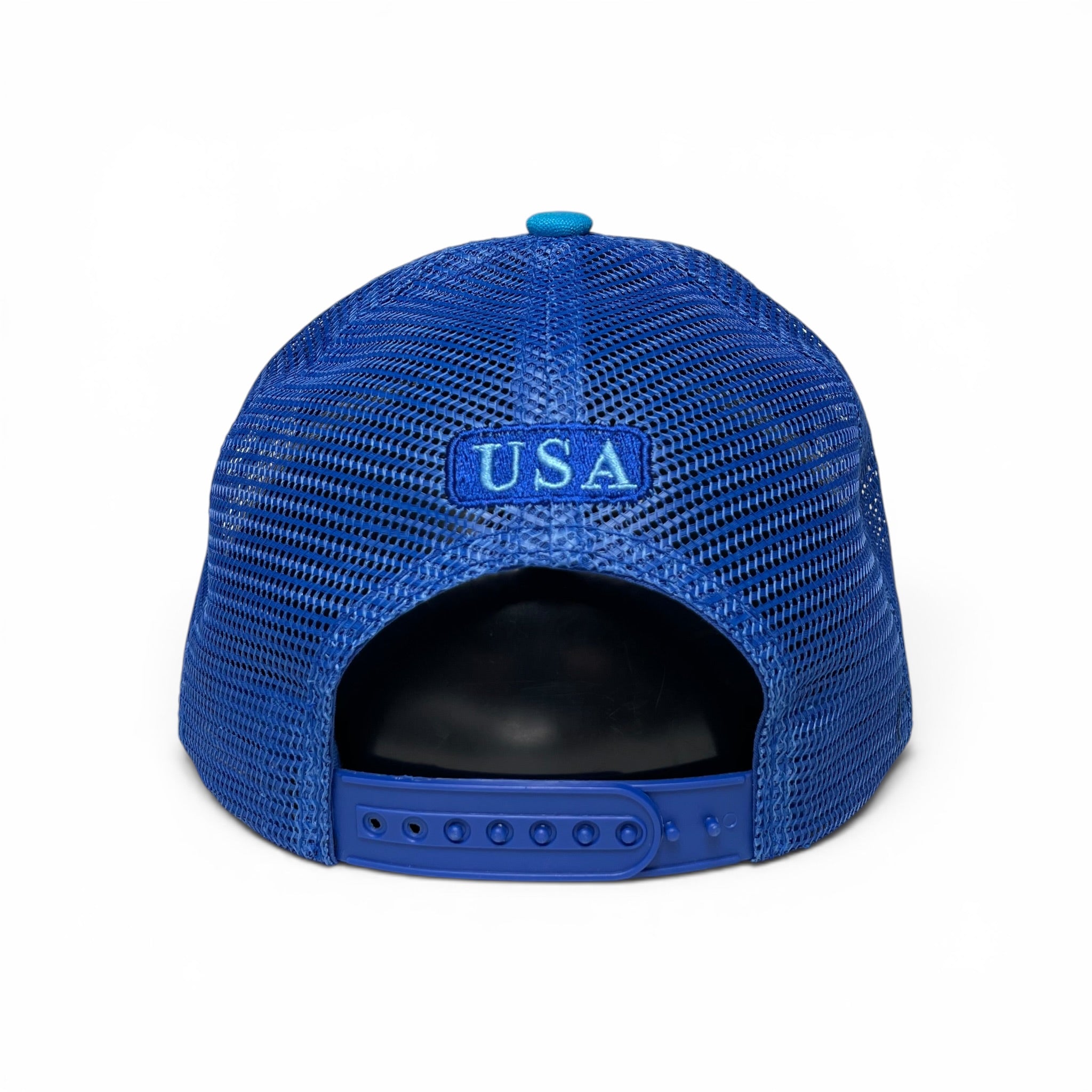 American Flag Trucker Snapback Cap – Blue, curved brim, Unisex