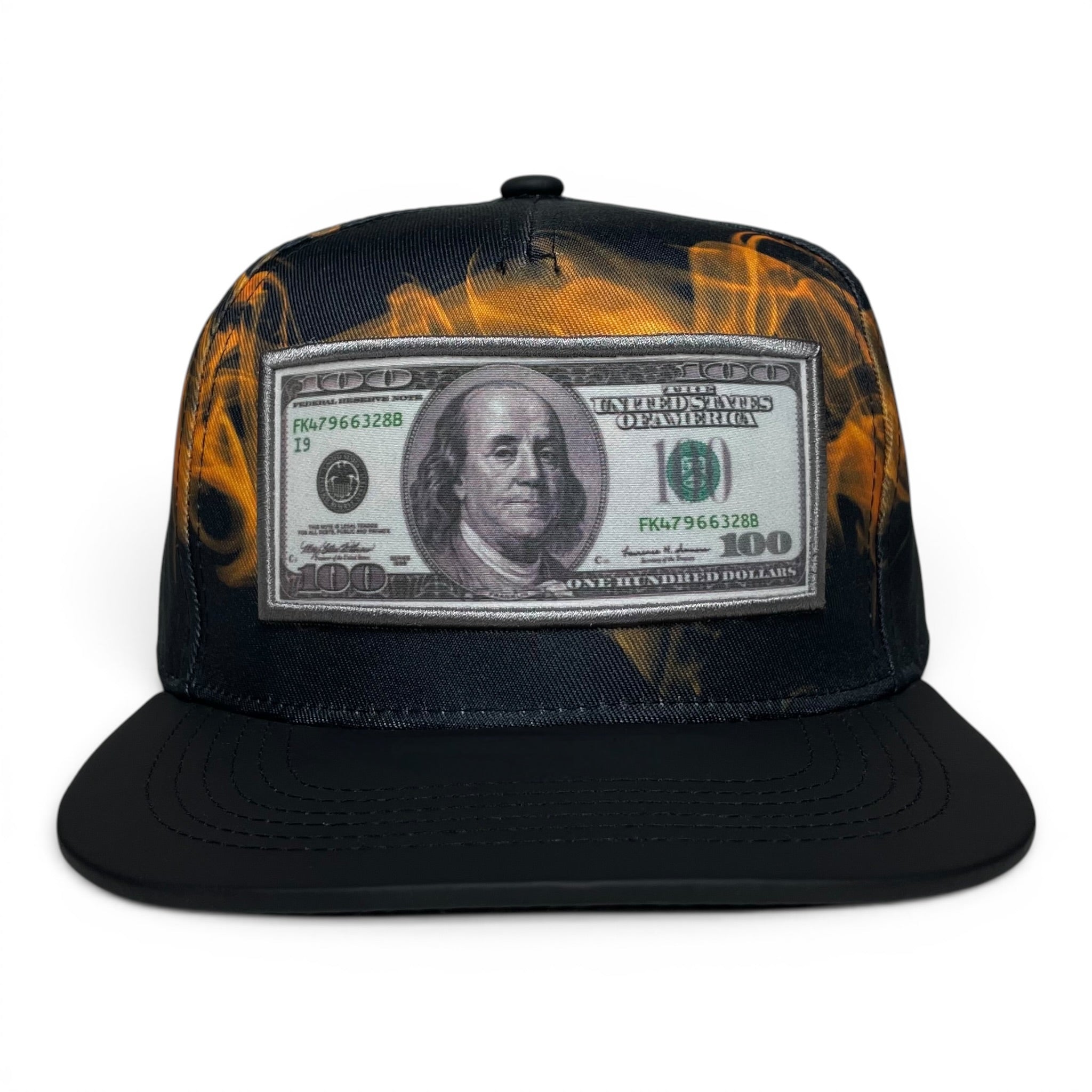100 Dollar Bill Embroidered Patch Snapback Cap