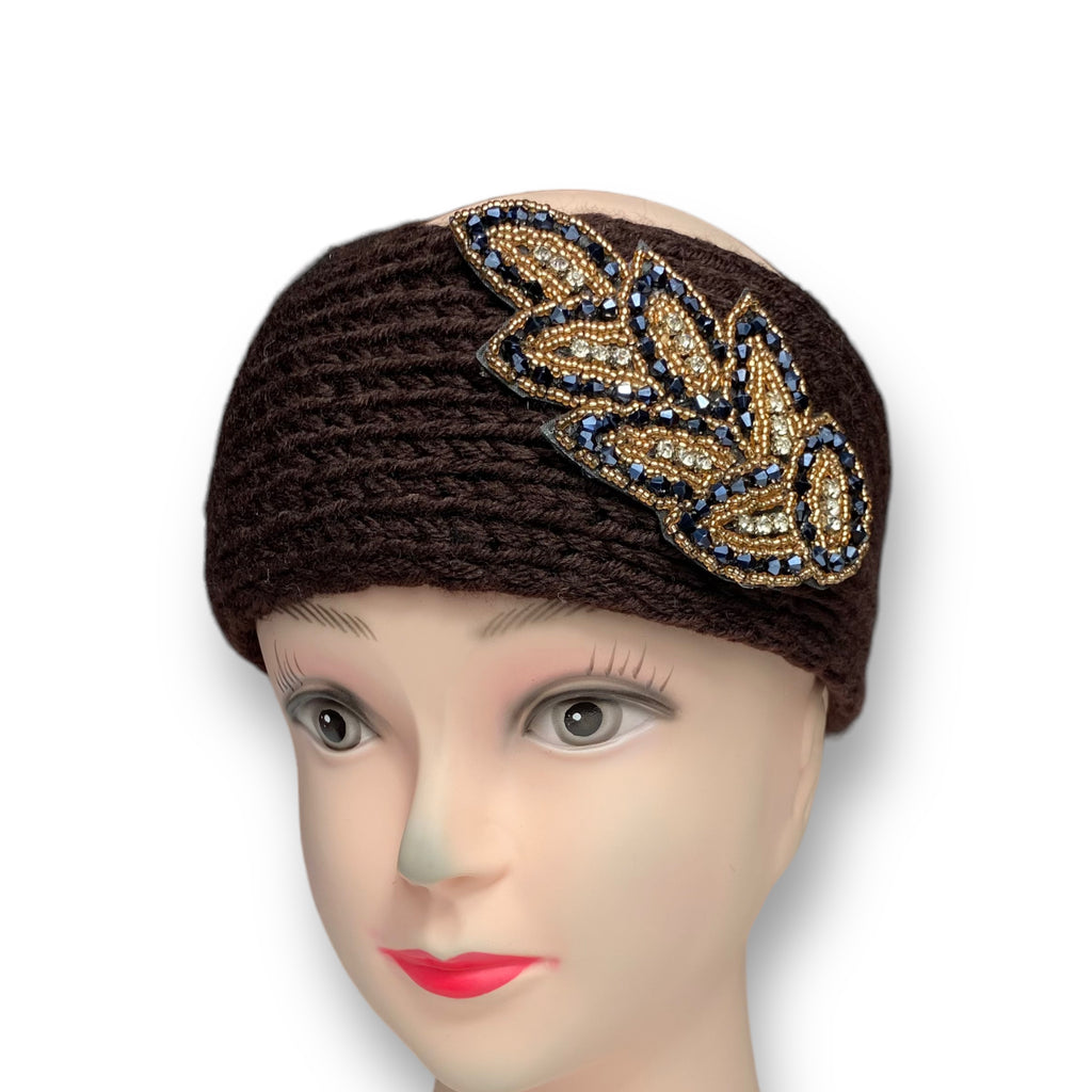 Women's Winter Knit Wool Headband – Ear Warmer Turban Hat - Dark Brown