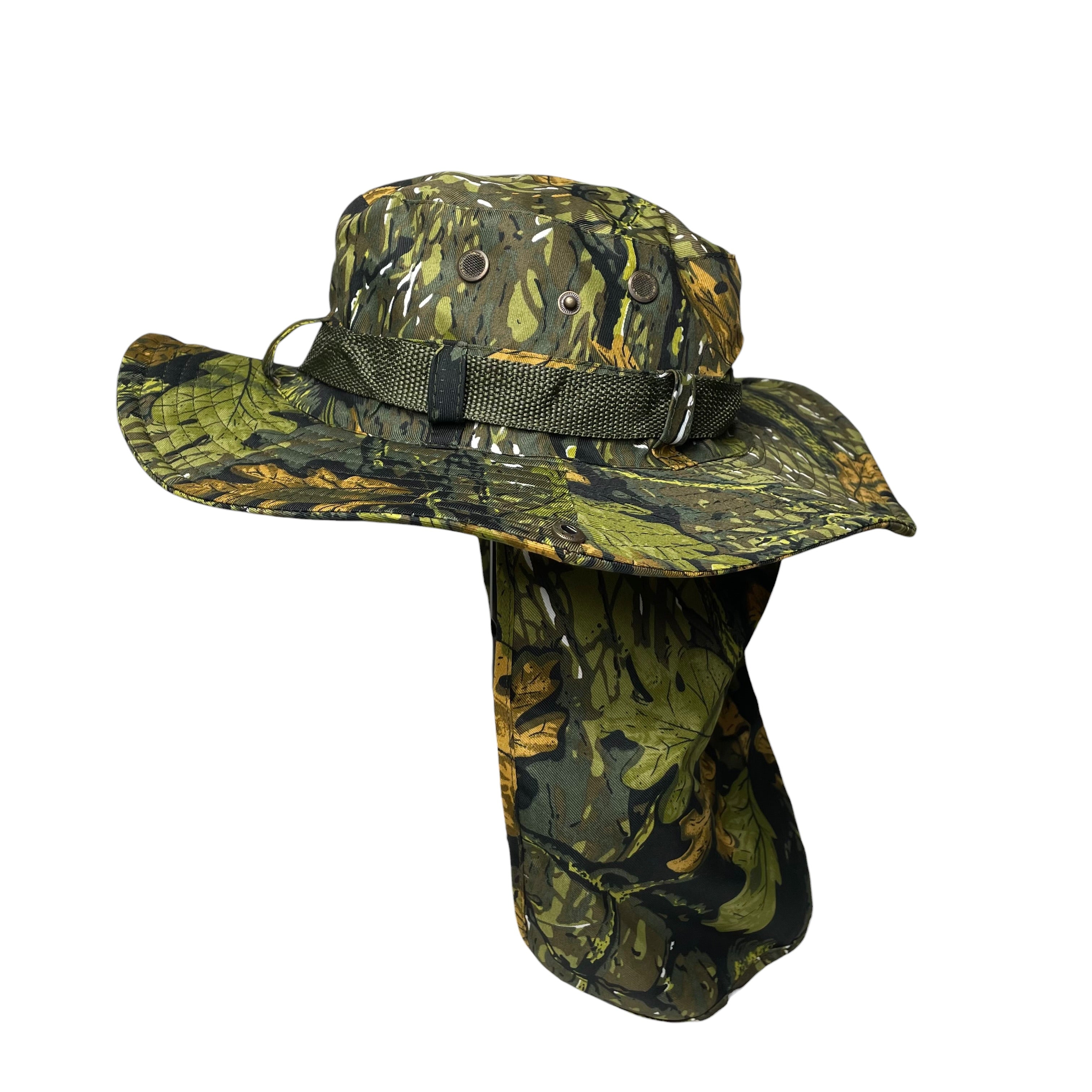Summer Camouflage Boonie Hat, Wide Brim, Neck Flap, Fishing, Hunting