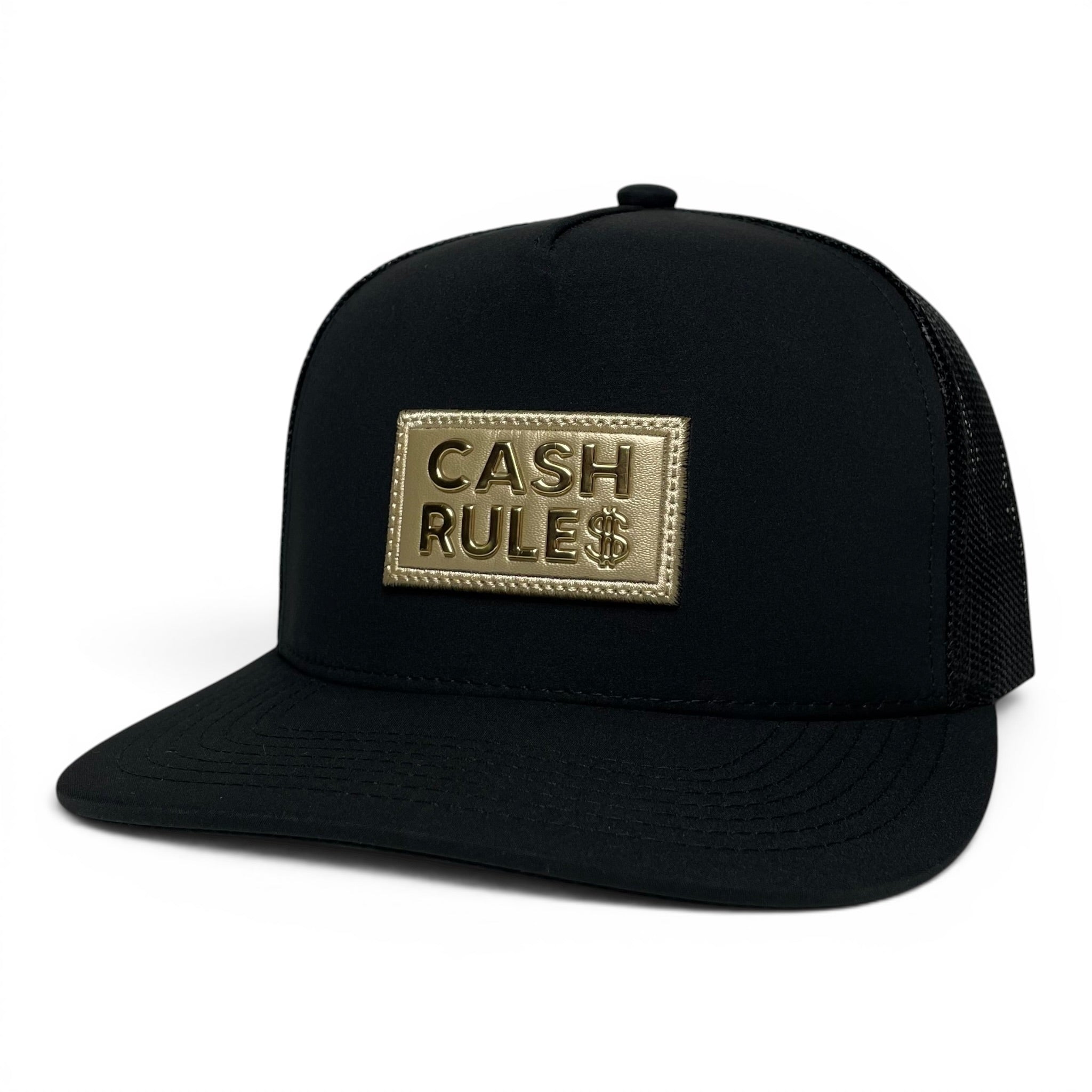 Cash Rules Money Dollar Sign Golden Patch Mesh Back Snapback Cap
