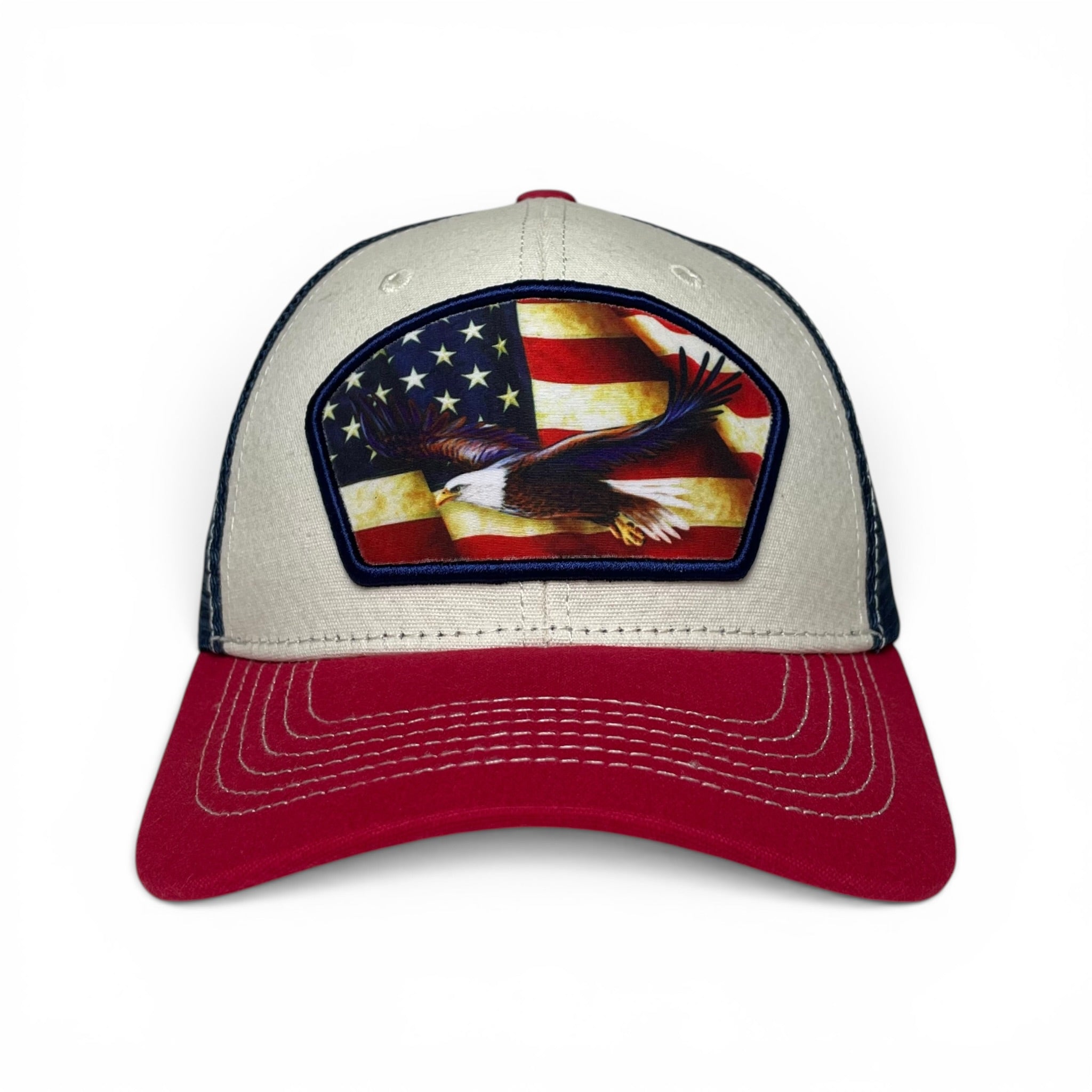 American Eagle United States Flag Patch Snapback Cap, Mesh Back