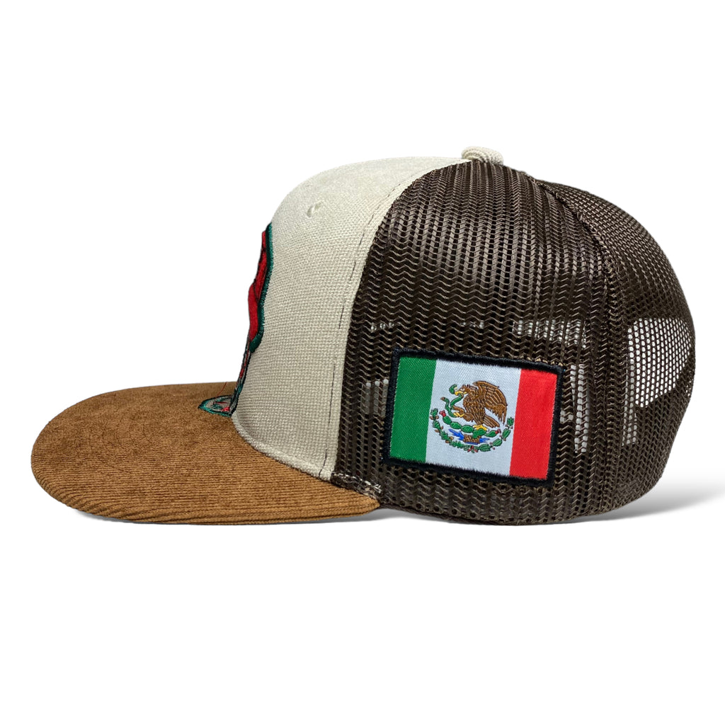 Traditional Mexican Skull Embroidered Flat Brim Corduroy Snapback Cap