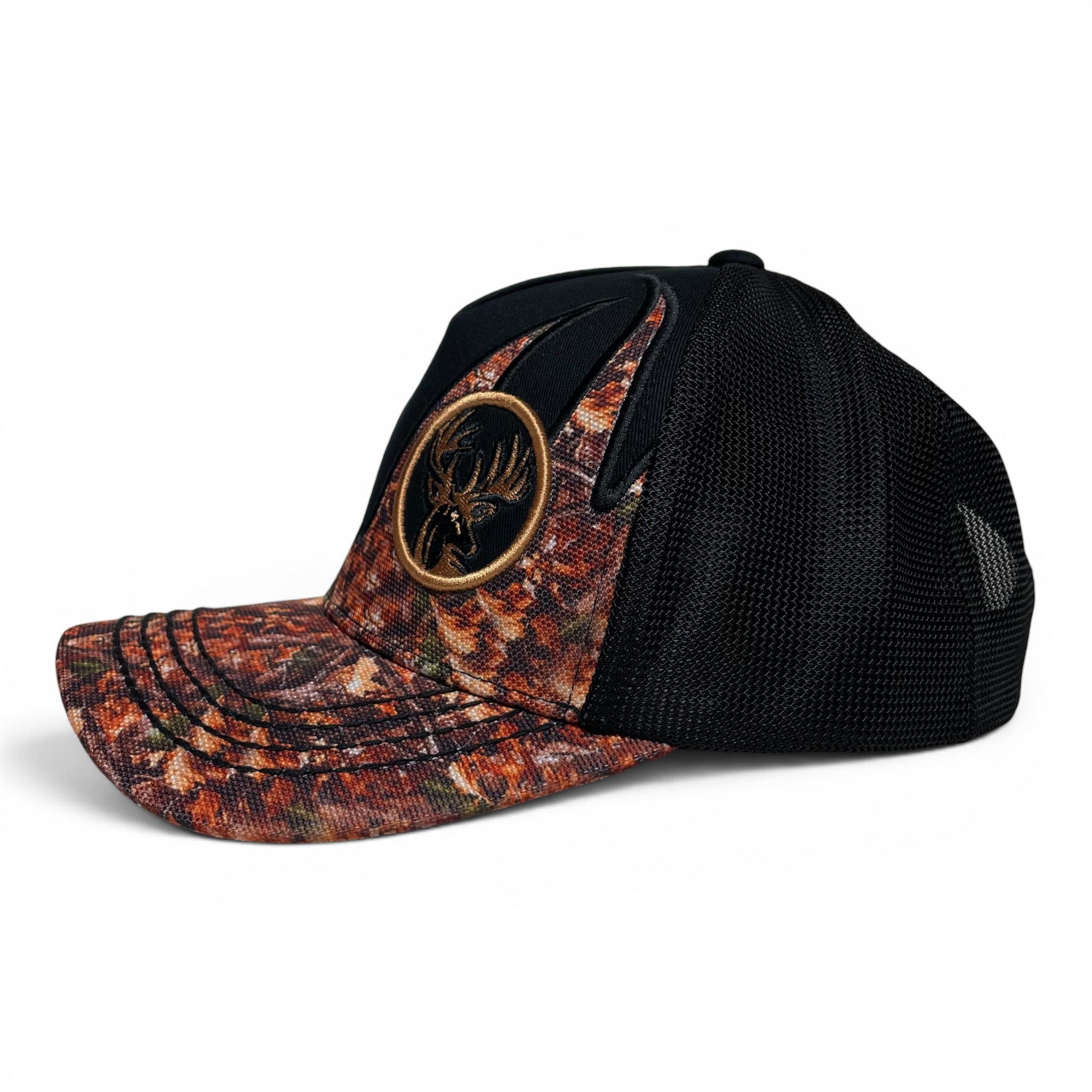 Hunter Deer Camo Flames Embroidered Baseball Snapback Cap