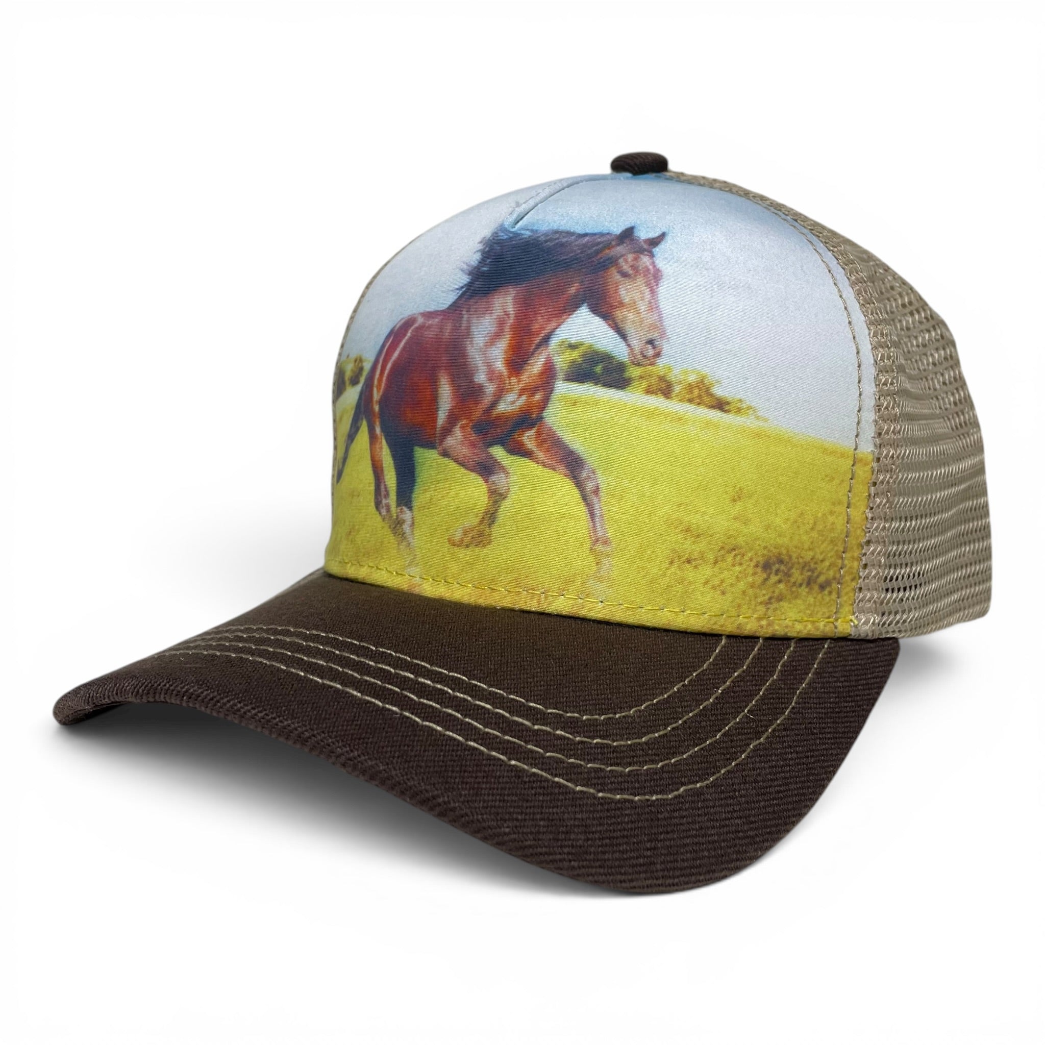 Bronco Horse Riding Snapback Hat, Western Style Cap, Mesh Back