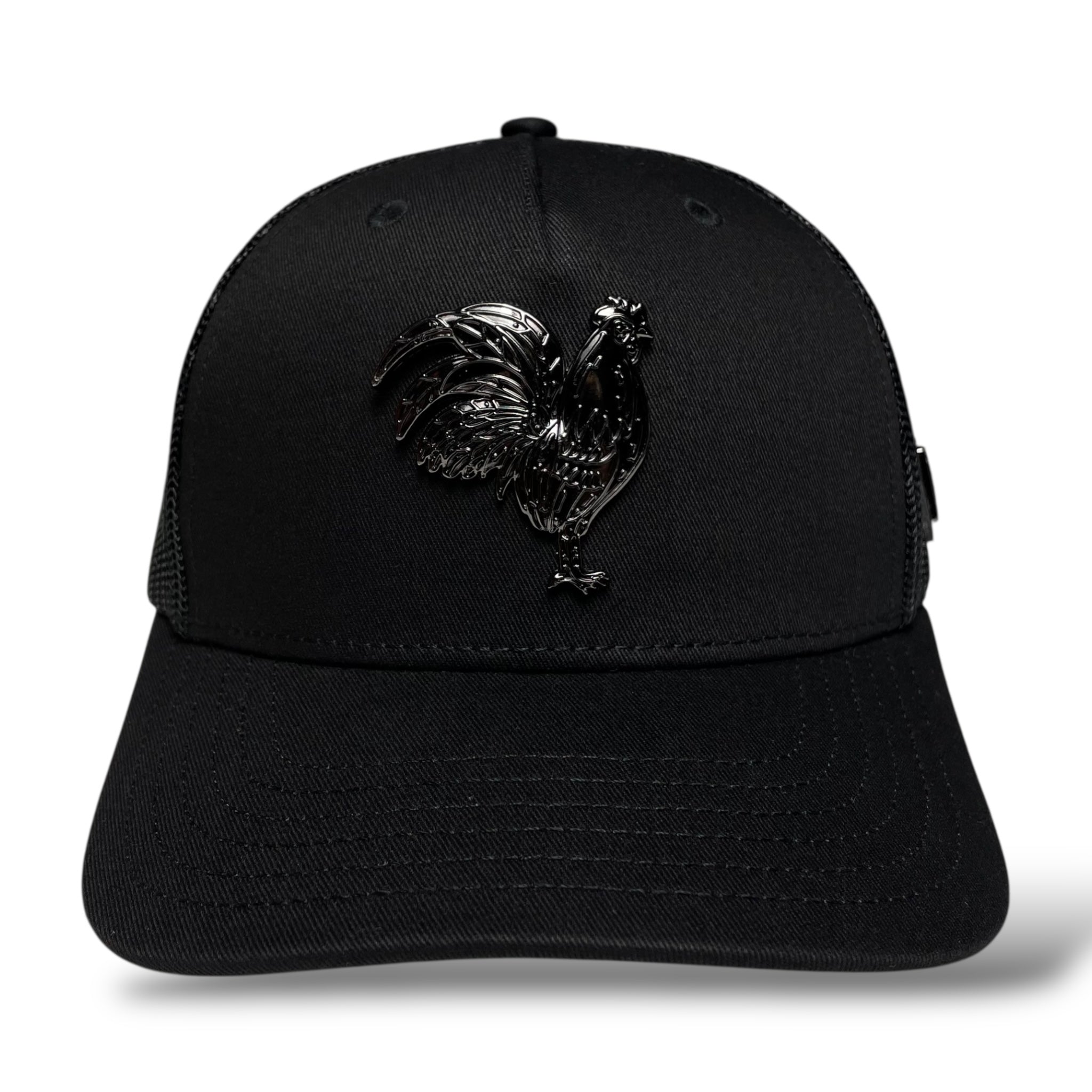 Rooster Metal Emblem Cowboy Rodeo Western Trucker Hat