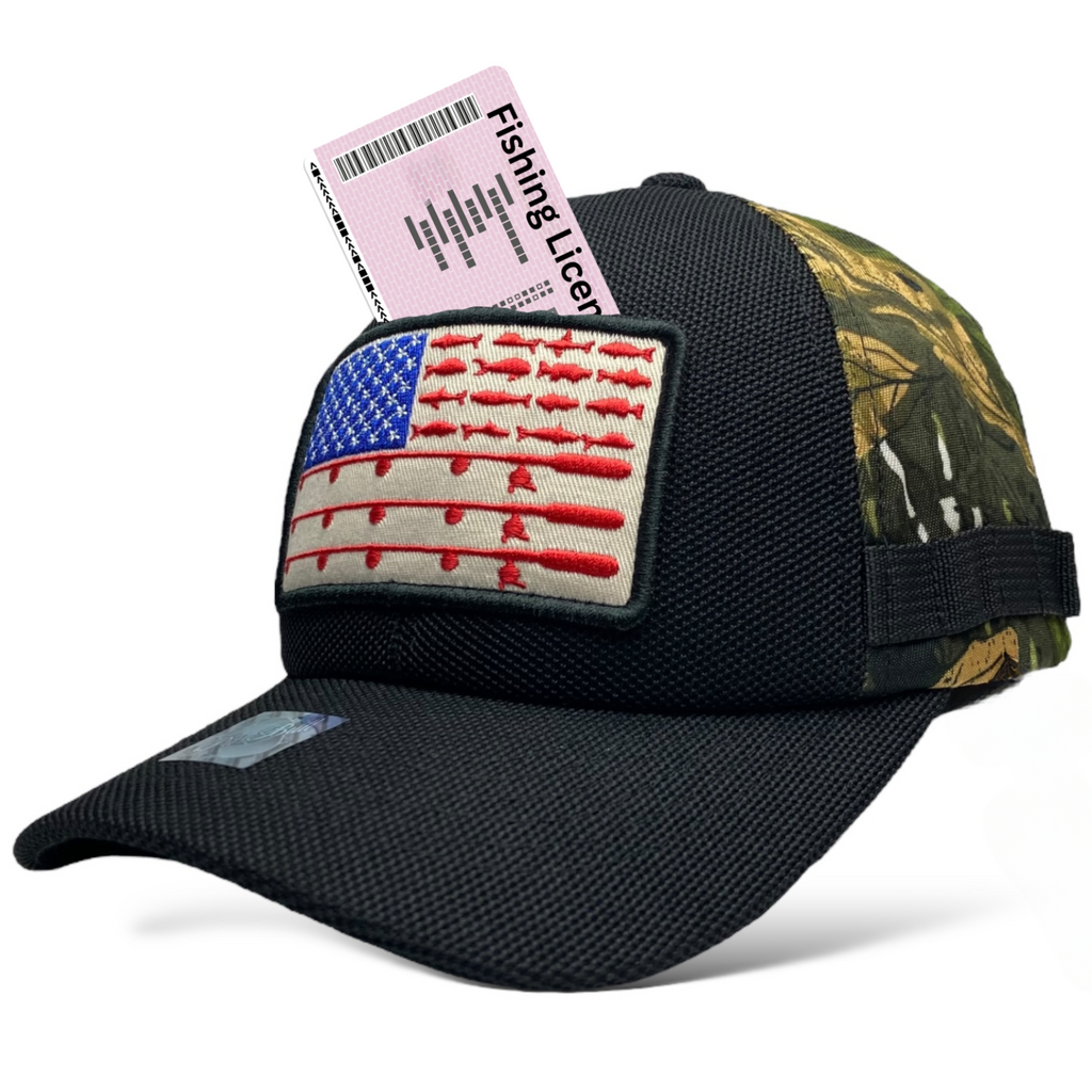 Camo Baseball Fishing Hat Cap with Embroidered American Flag Patch | Wholesale