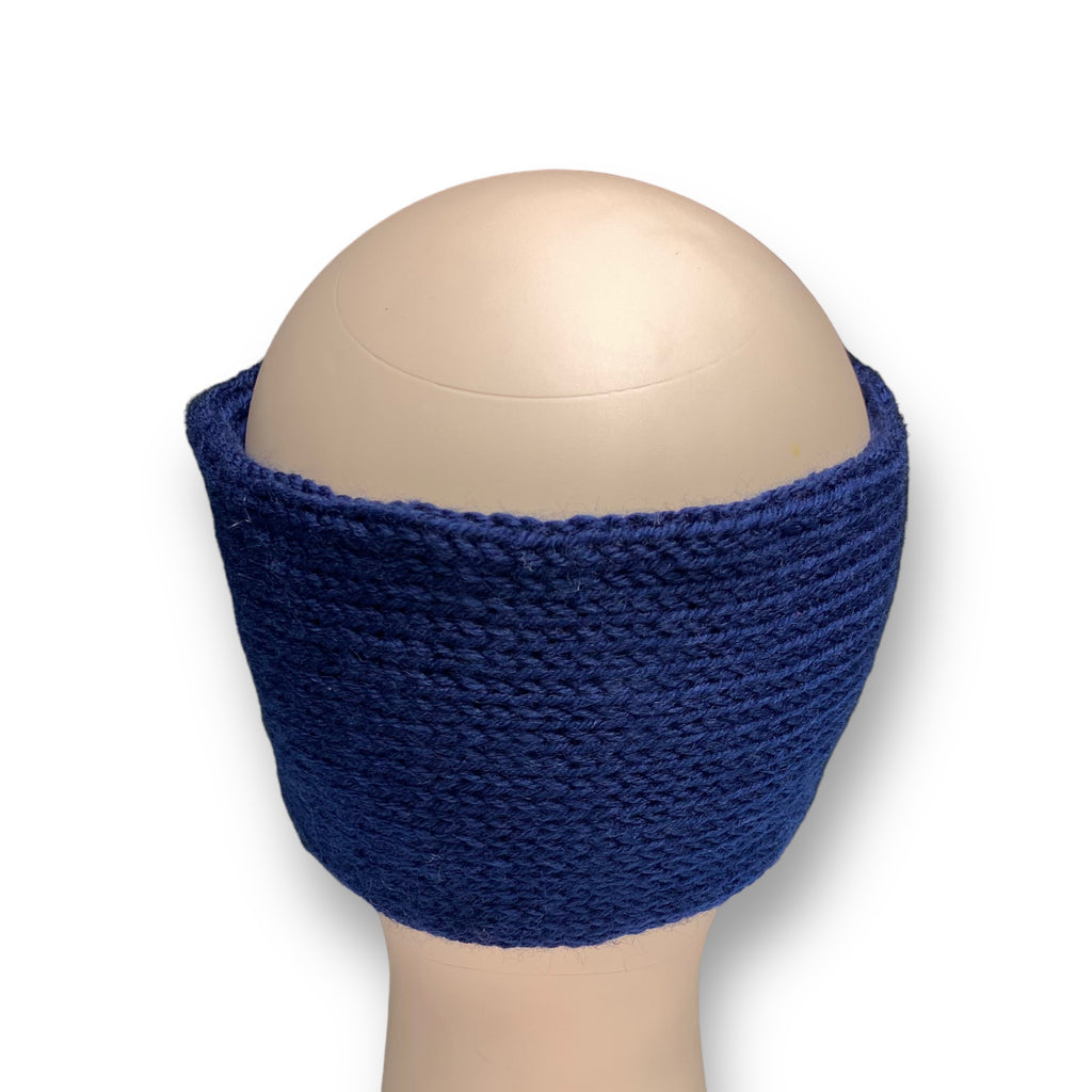 Women's Winter Knitted Ear Warmer Headband with Pearl Beads – Navy