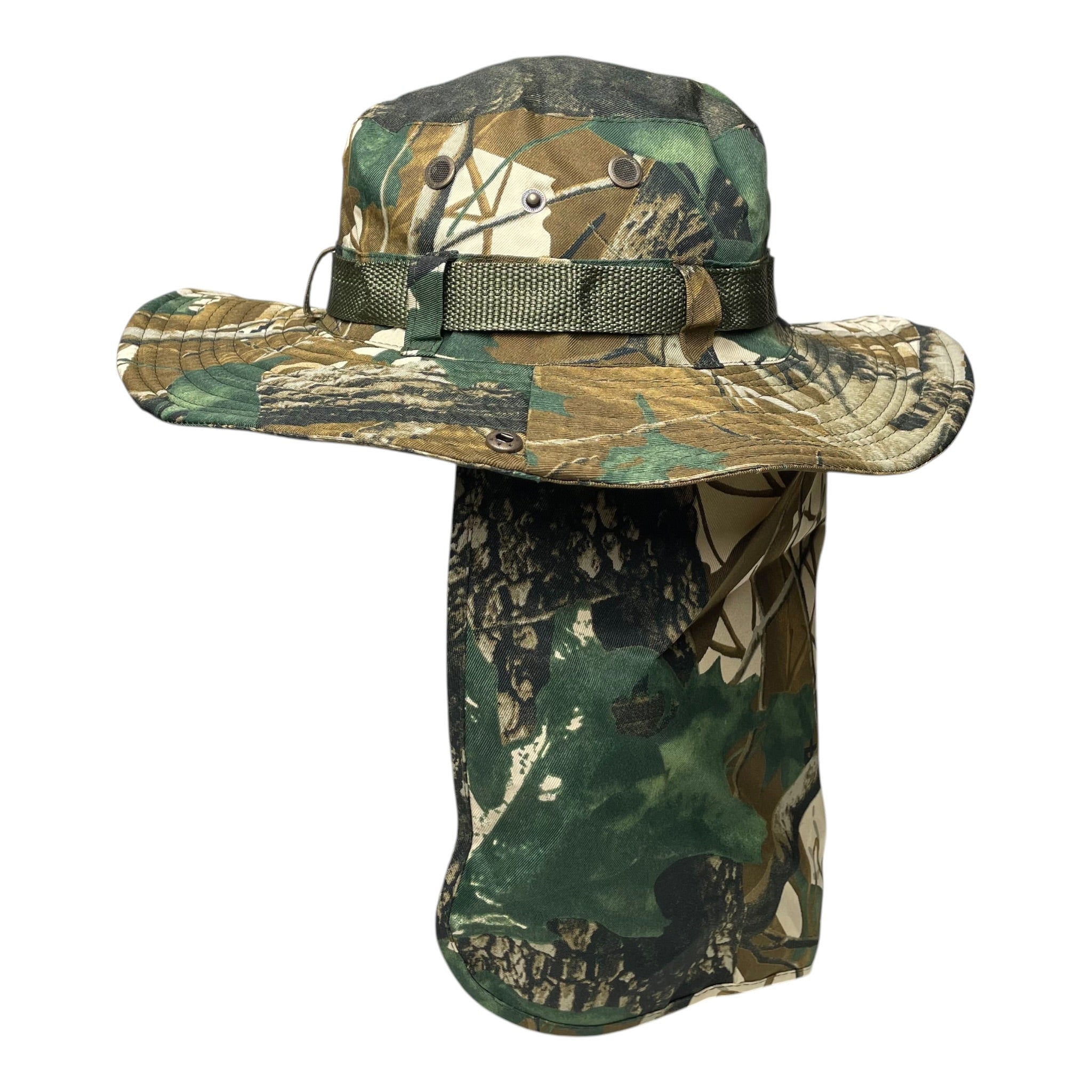Summer Camouflage Boonie Hat, Wide Brim, Neck Flap, Fishing, Hunting