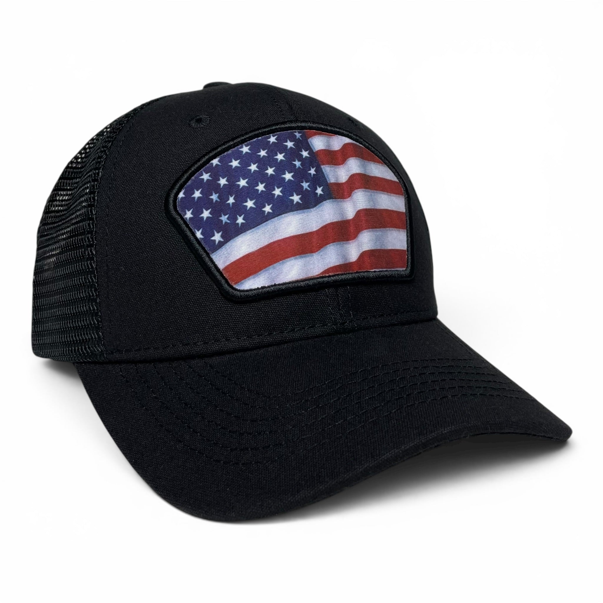 American Flag Patch Trucker Snapback Hat