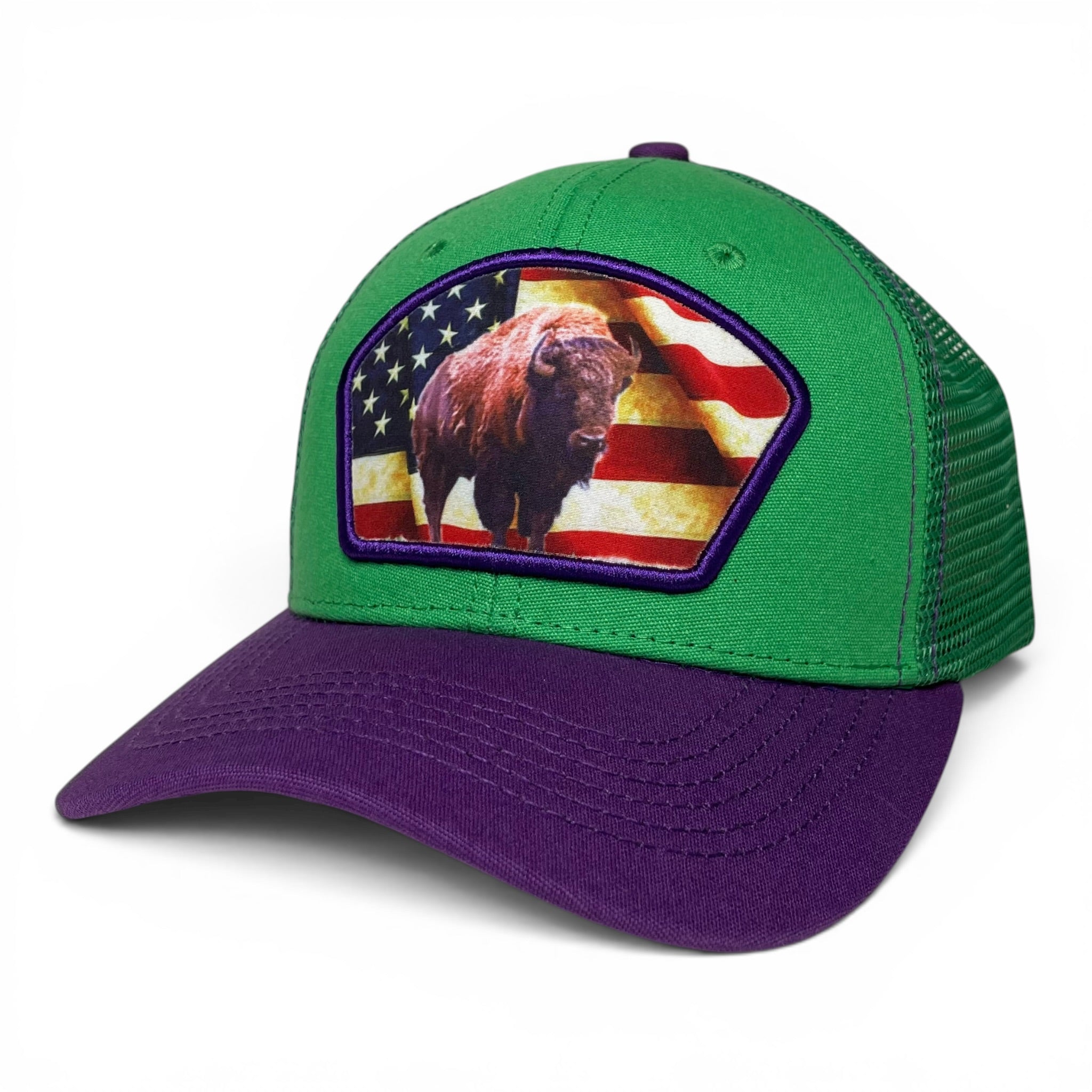 United States America USA Flag Bison Buffalo Patch Snapback Cap