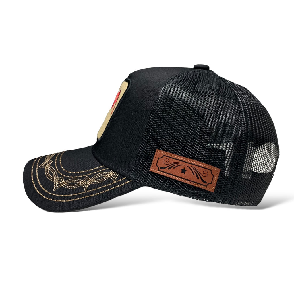 Western Trucker Cap with Rooster Embroidered Patch