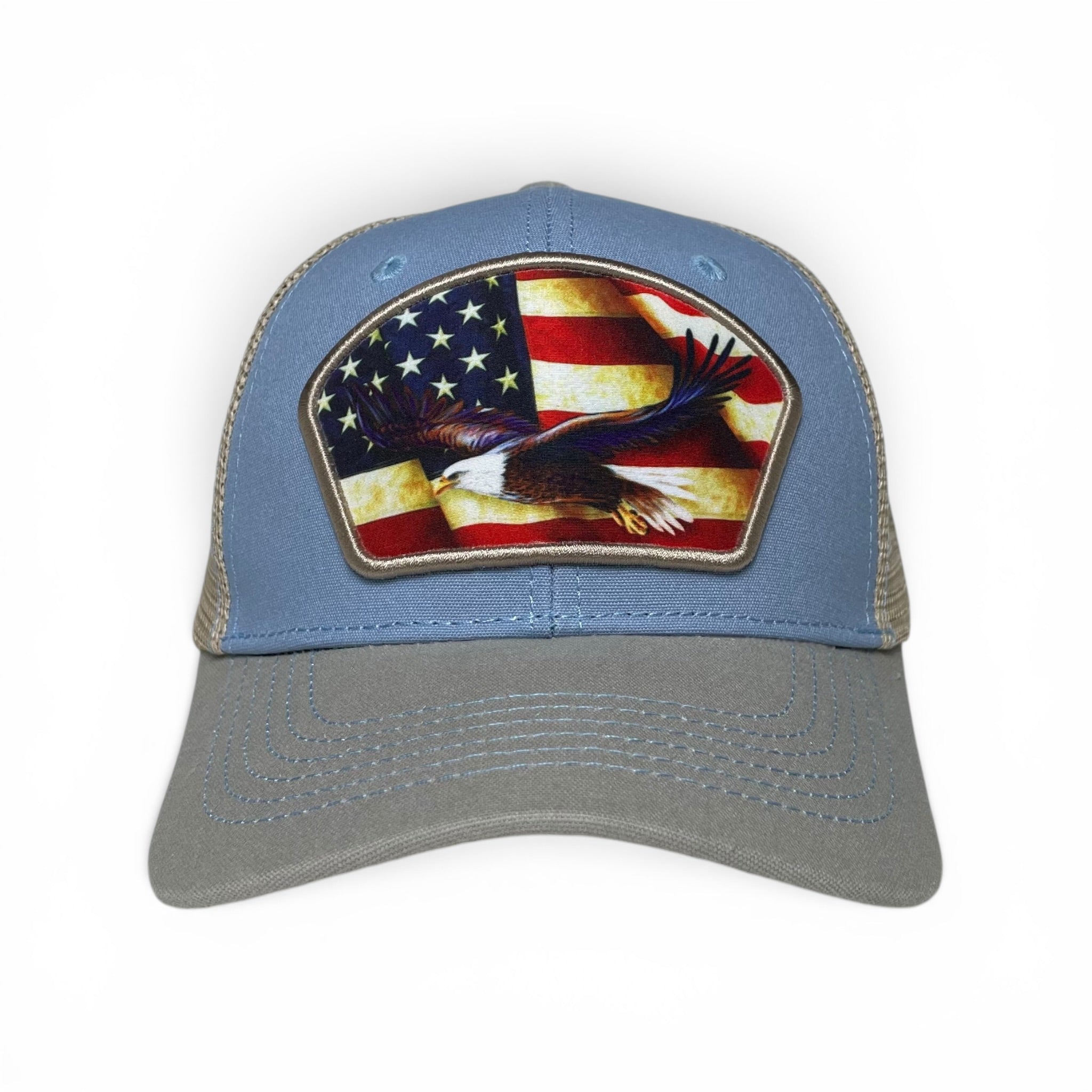 American Eagle United States Flag Patch Snapback Baseball Cap, Mesh Back