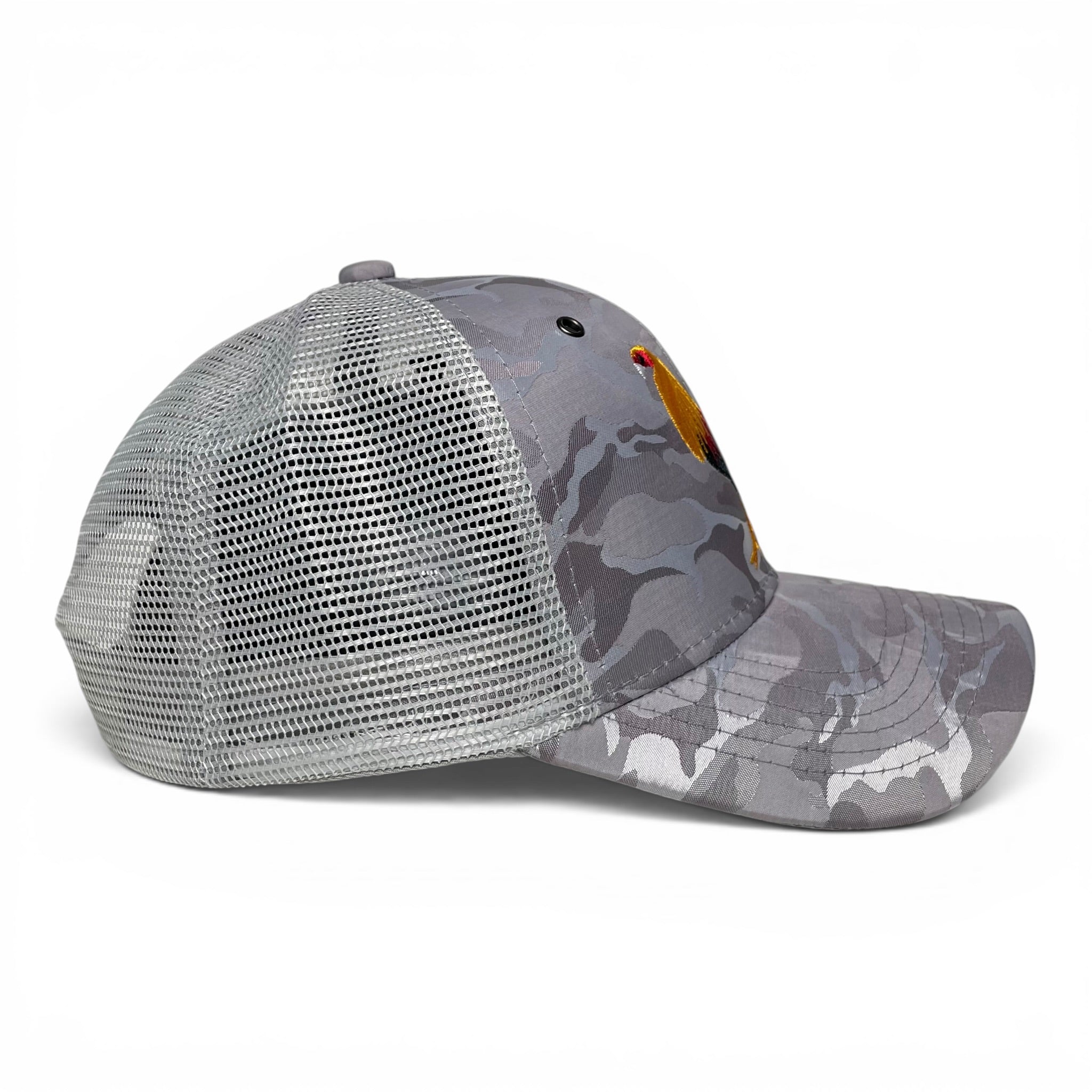 Rooster Embroidered Trucker Snapback Cap Gray Camo Rodeo Style