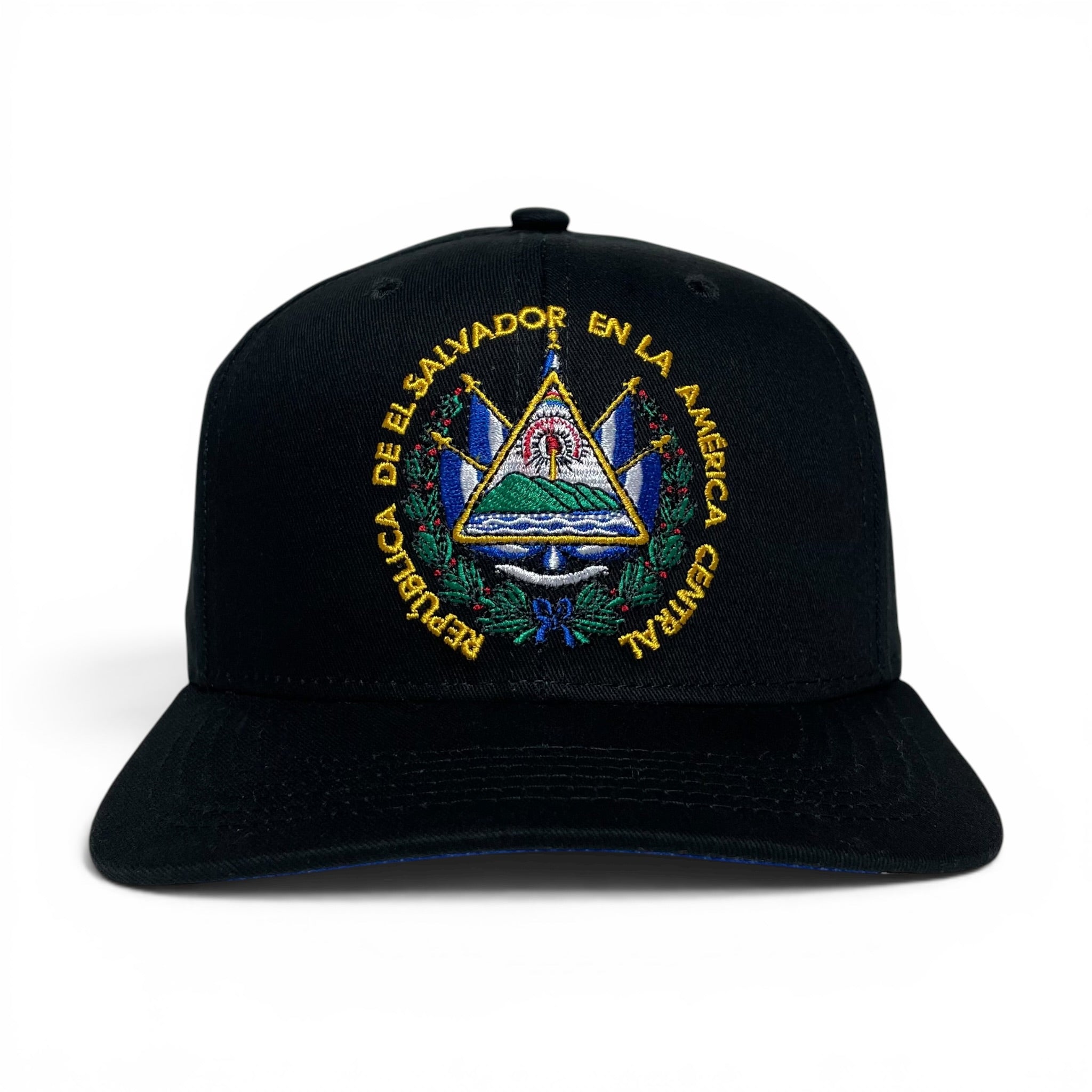 El Salvador Flag Snapback Cap, Embroidered, Black, Flat Brim