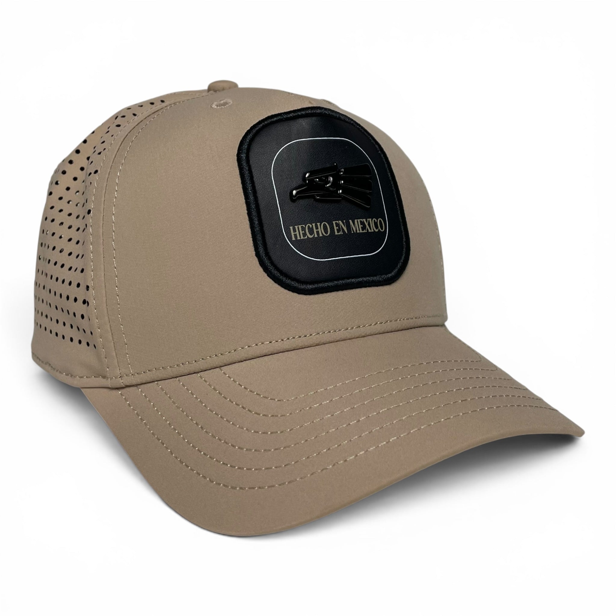 Hecho en Mexico Eagle Logo Baseball Cap, Beige Laser Cut, Snapback