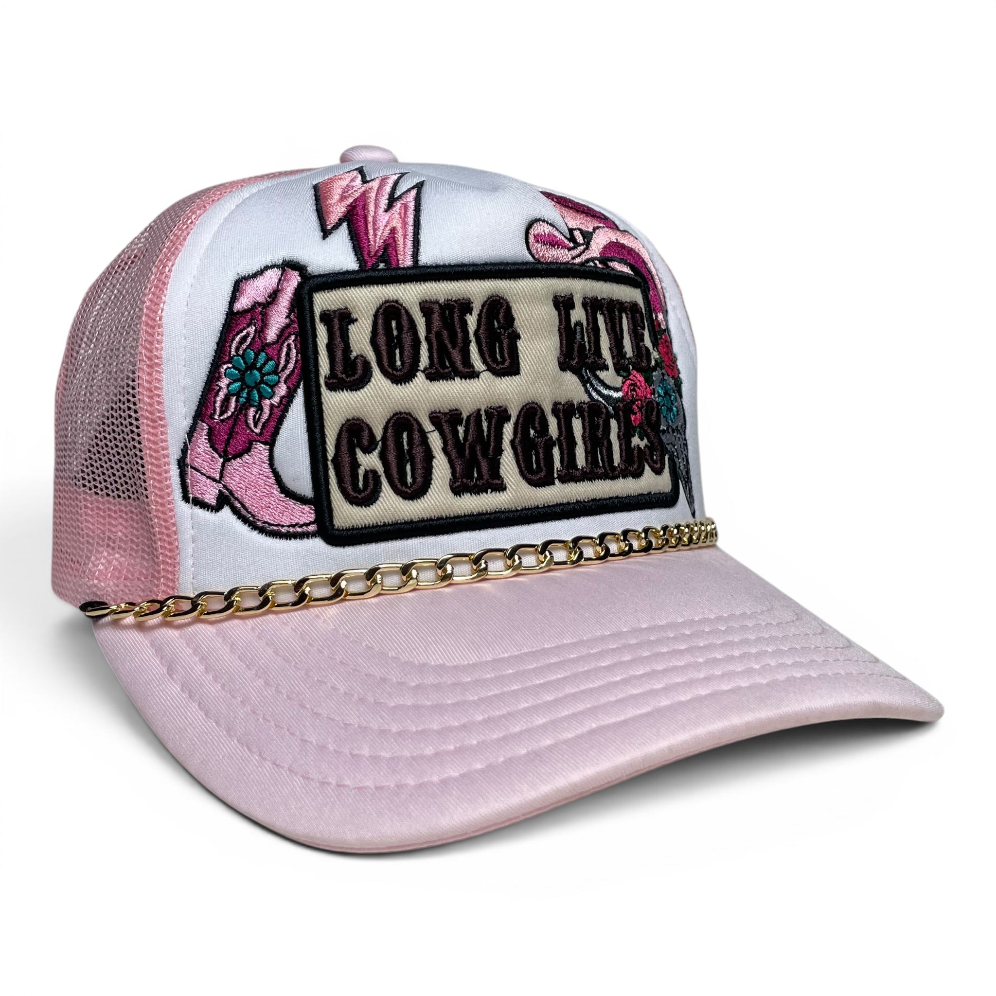 Women’s Cowgirl Boots Hat Embroidered Cap with Gold Chain