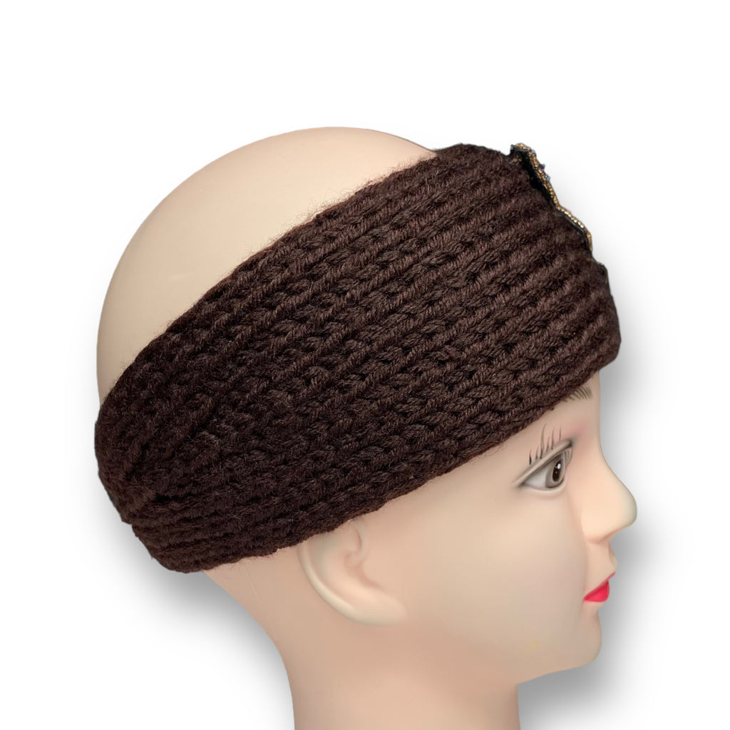 Women's Winter Knit Wool Headband – Ear Warmer Turban Hat - Dark Brown