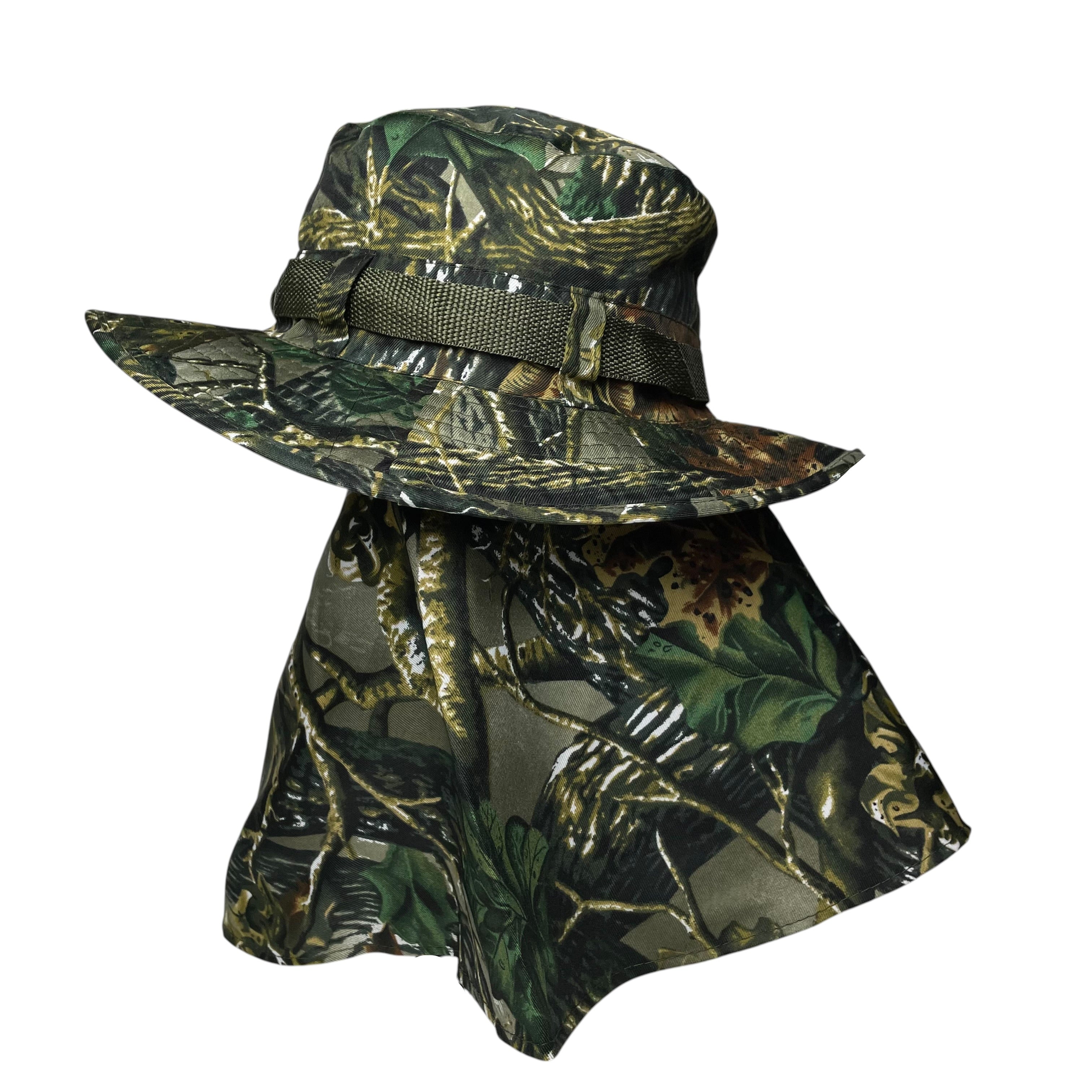 Camouflage Sun Hat, Neck and Face Flap, One Side Removable, Fishing, hunting