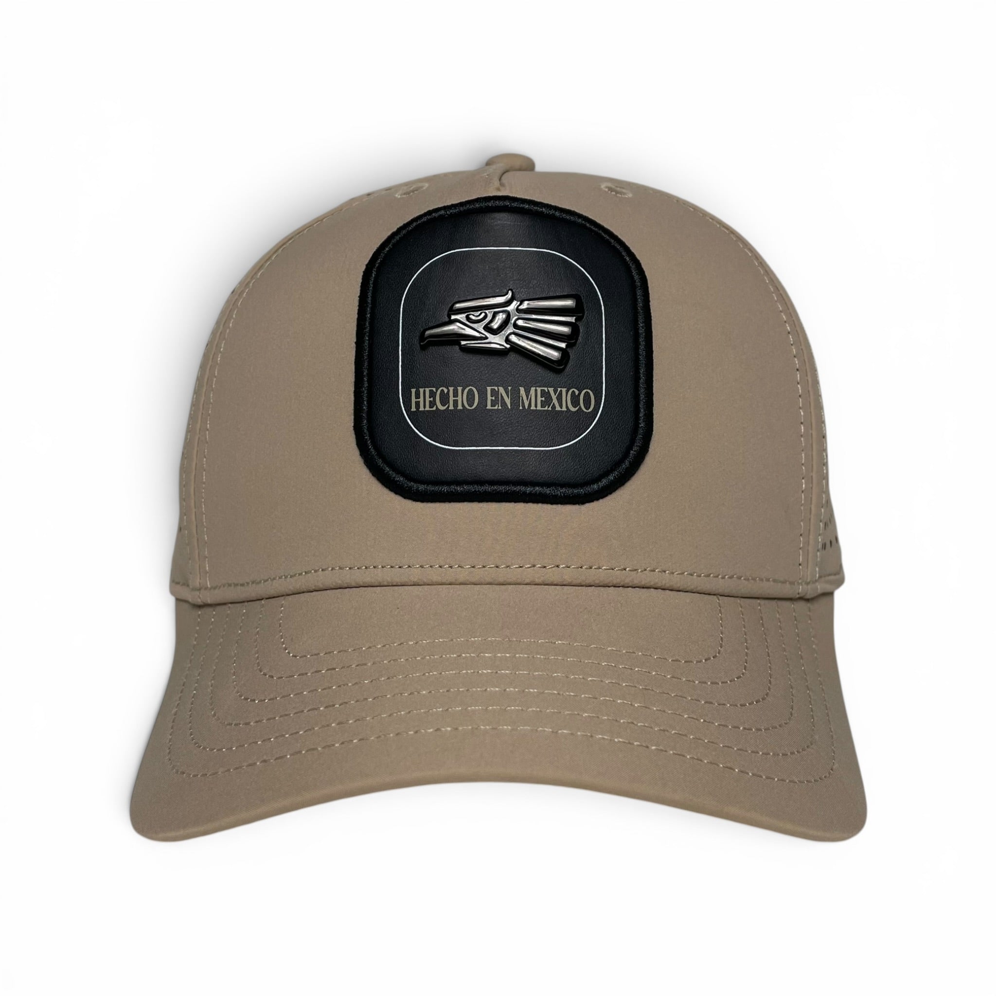Hecho en Mexico Eagle Logo Baseball Cap, Beige Laser Cut, Snapback