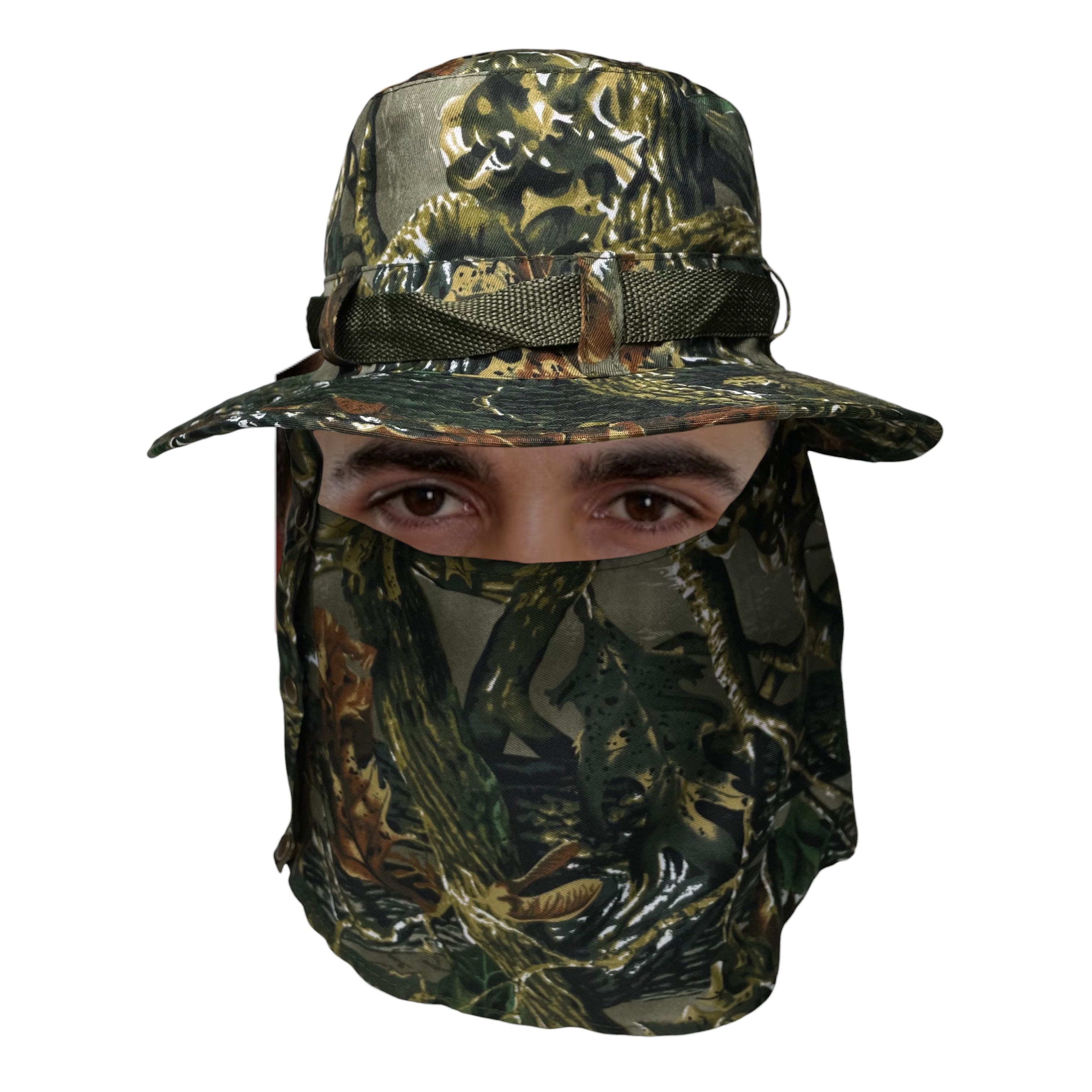 Camouflage Sun Hat, Neck and Face Flap, One Side Removable, Fishing, hunting