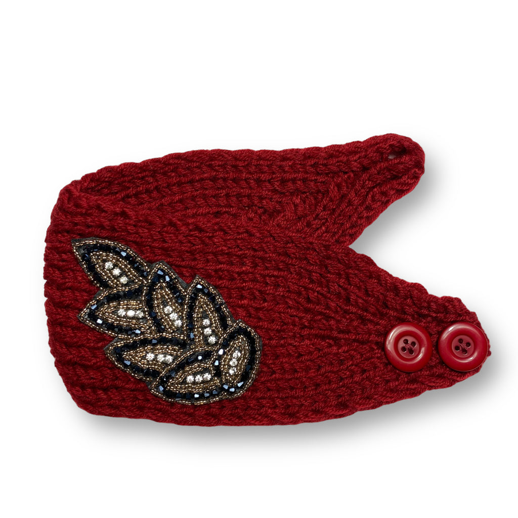 Red women's winter knit wool headband designed as an ear warmer turban hat, perfect for warmth and bold style during chilly days.