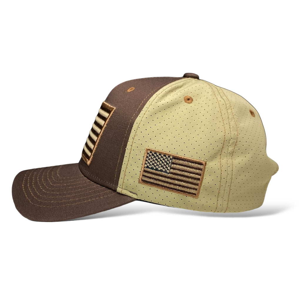 Wholesale Brown Baseball Cap with Embroidered USA Flag Patch