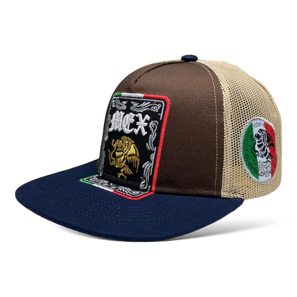 Mexican Eagle Trucker Cap with Mesh Back and Mexican Flag Design