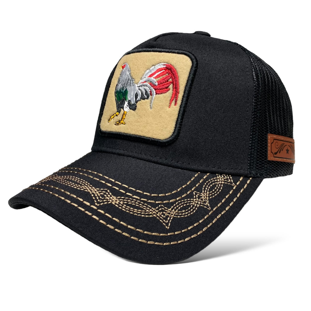 Western Trucker Cap with Rooster Embroidered Patch