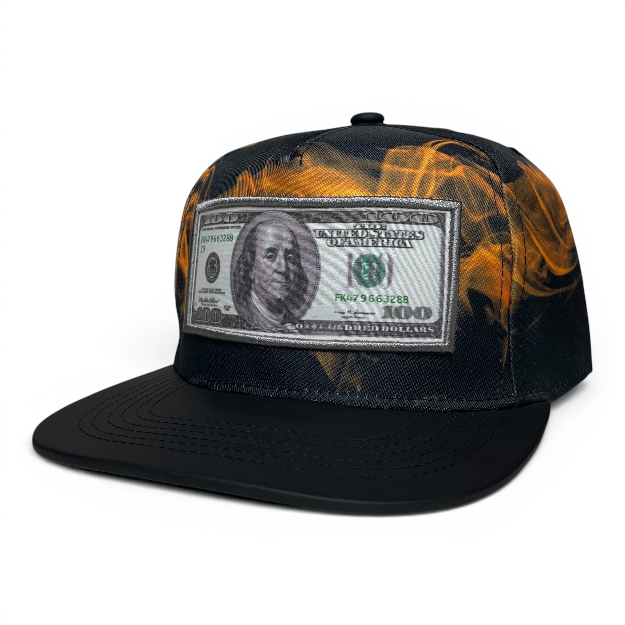100 Dollar Bill Embroidered Patch Snapback Cap