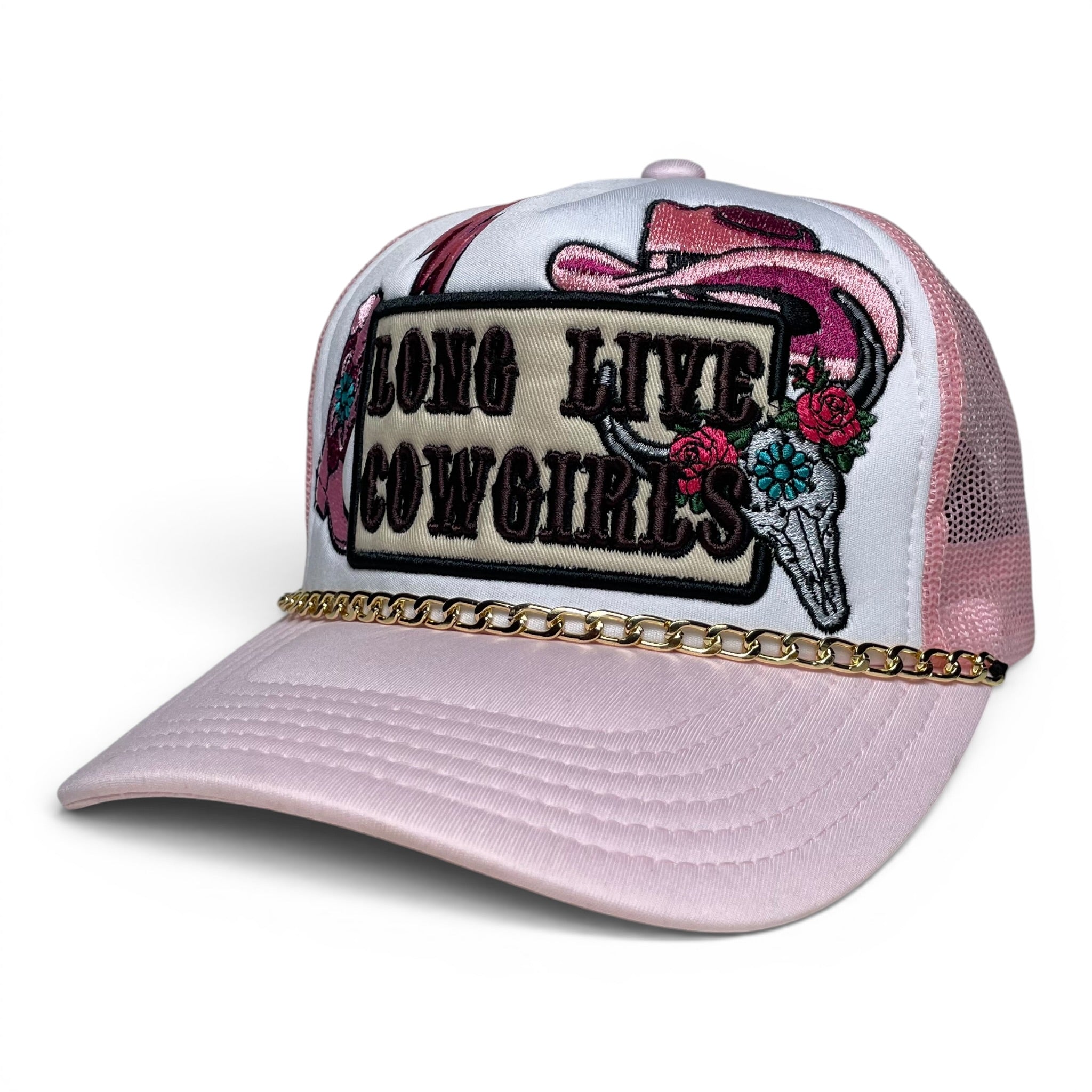 Women’s Cowgirl Boots Hat Embroidered Cap with Gold Chain