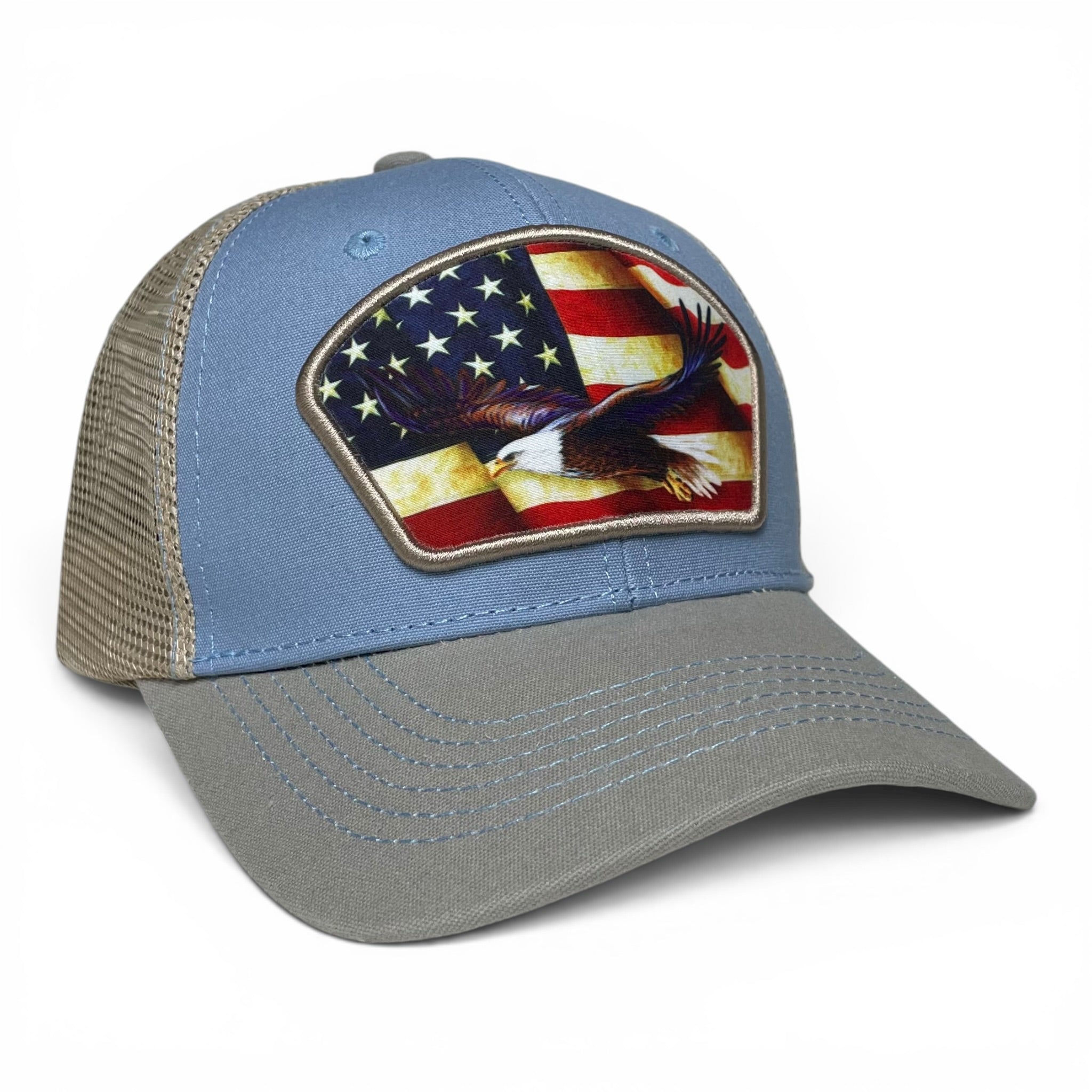 American Eagle United States Flag Patch Snapback Baseball Cap, Mesh Back