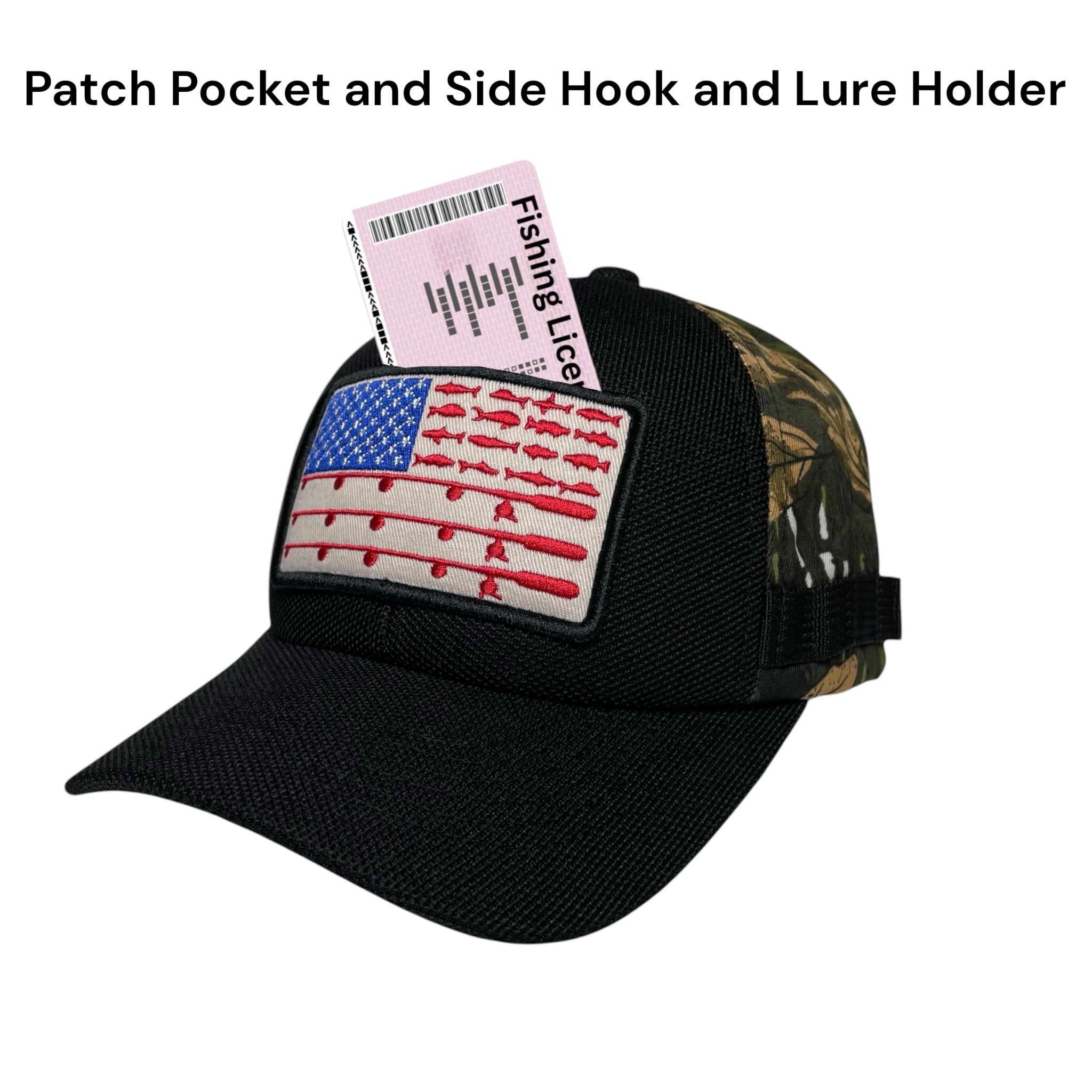 USA Flag Embroidered Camo Baseball Cap, Adjustable Hunting & Fishing Hat
