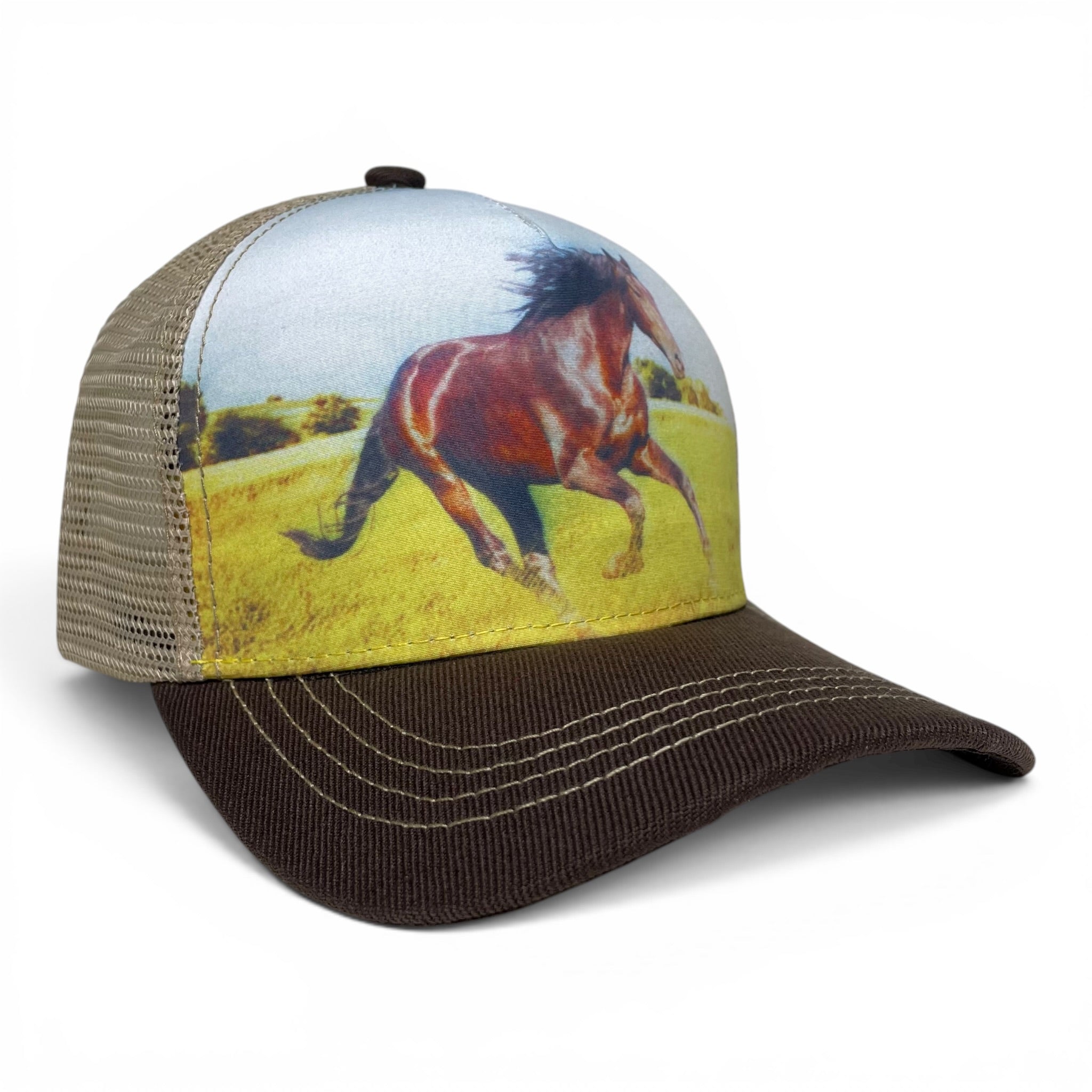 Bronco Horse Riding Snapback Hat, Western Style Cap, Mesh Back