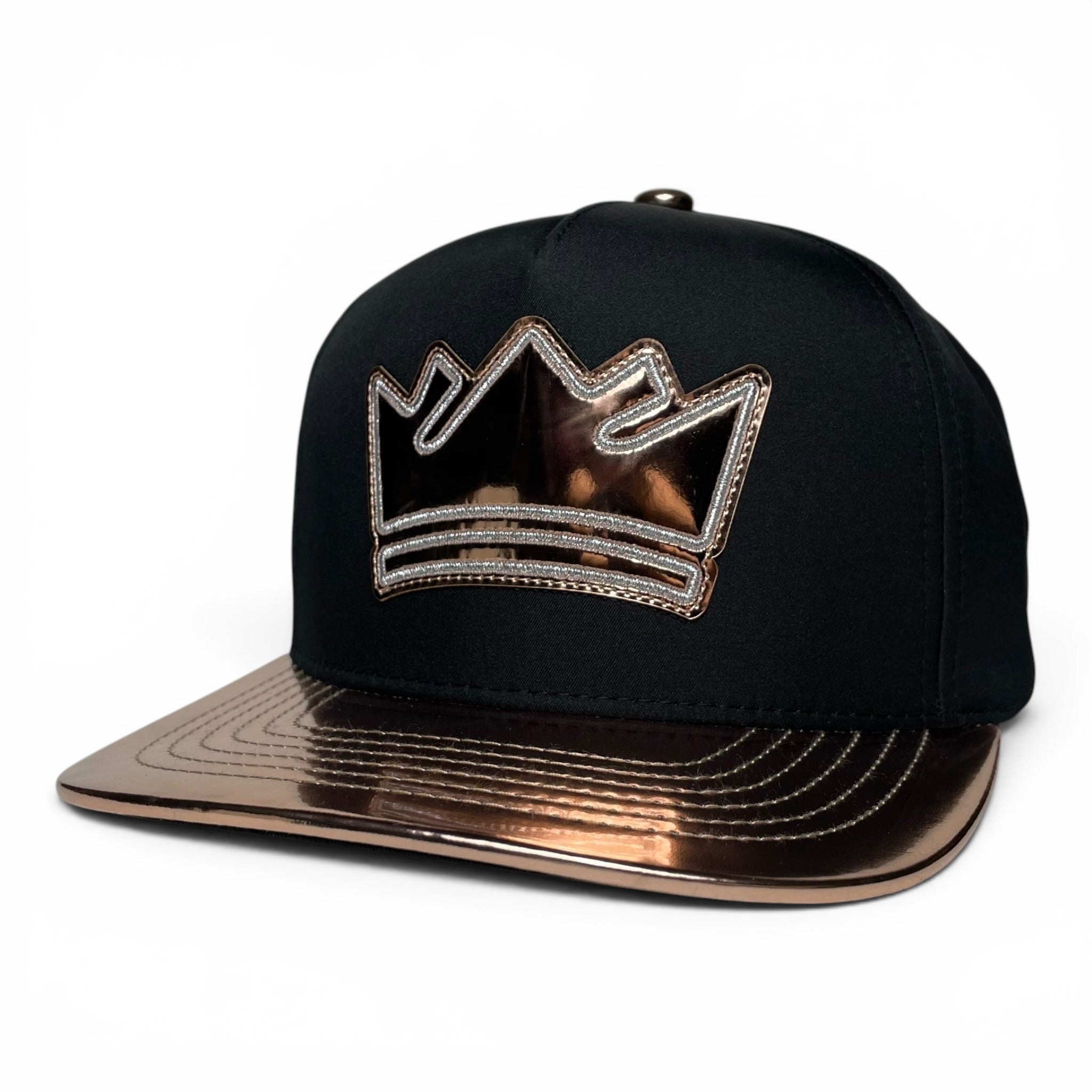 King Crown Snapback Cap, Gold, Vinyl Flat Brim, Hip-Hop Style
