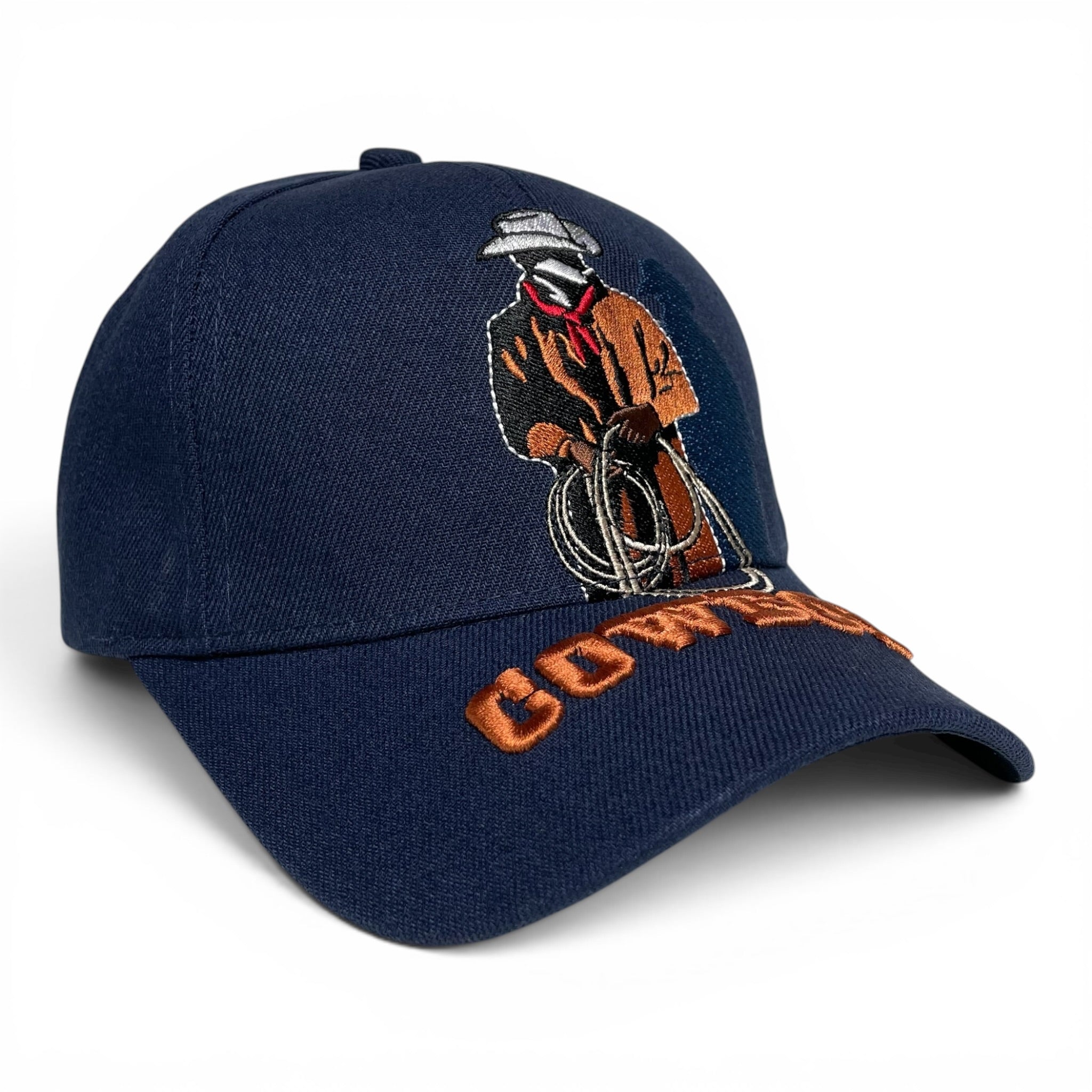 Cowboy Embroidered Navy Baseball Cap, Western Rodeo Hat for Men