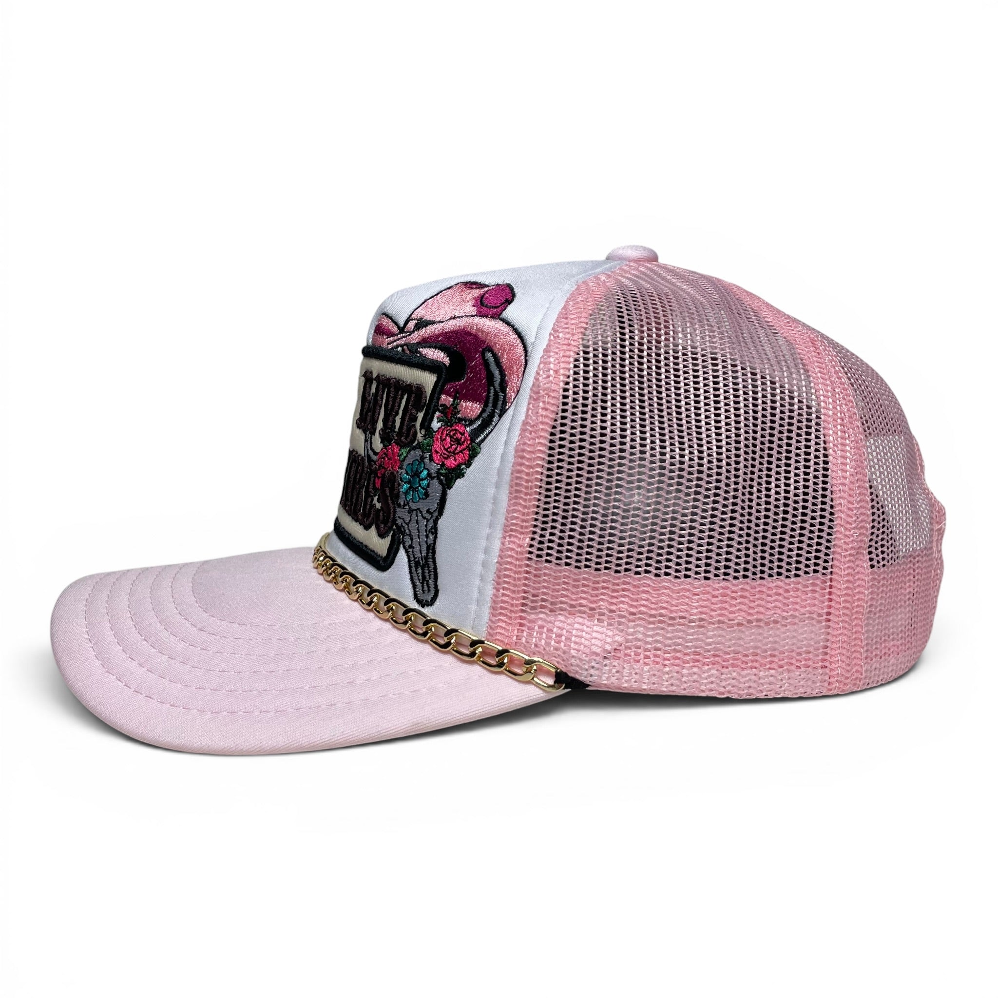 Women’s Cowgirl Boots Hat Embroidered Cap with Gold Chain
