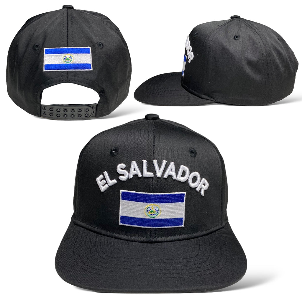 El Salvador Flag Embroidered Flat Brim Snapback Cap - Patriotic Salvadoran Hat