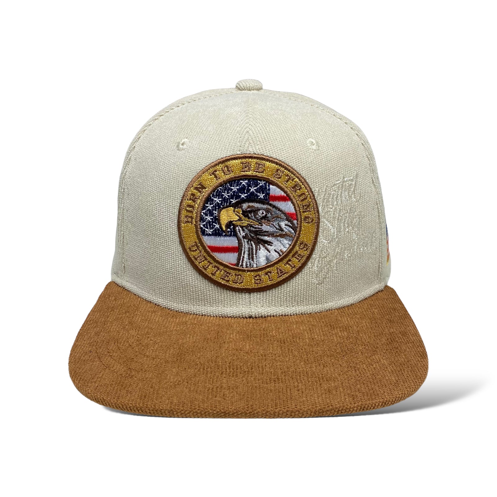 USA Flag Eagle Embroidered Snapback Cap, Corduroy, Flat Brim